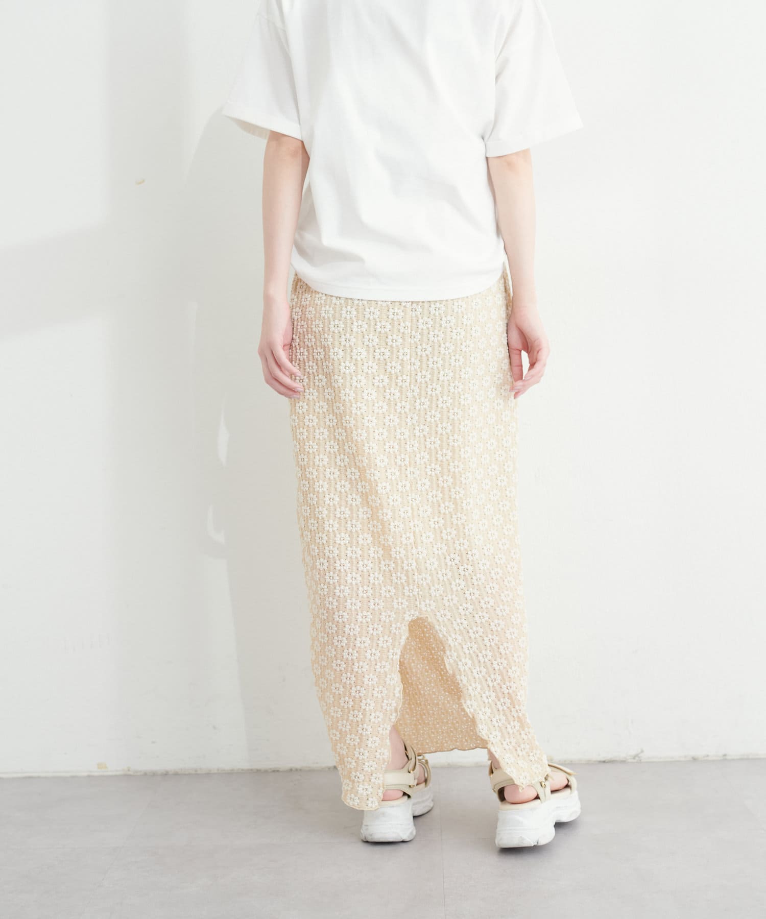 WEB限定】フラワージャガードカットソータイトスカート