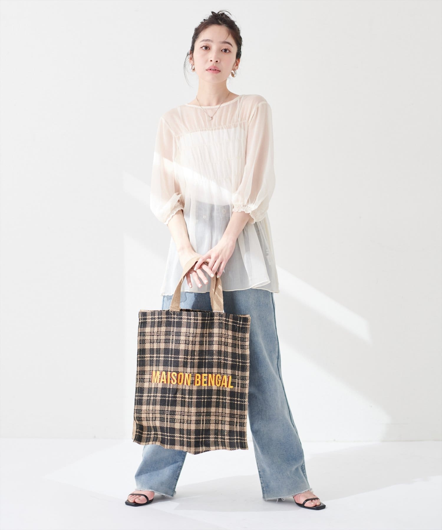 チェック柄ジュートバッグ | natural couture(ナチュラルクチュール