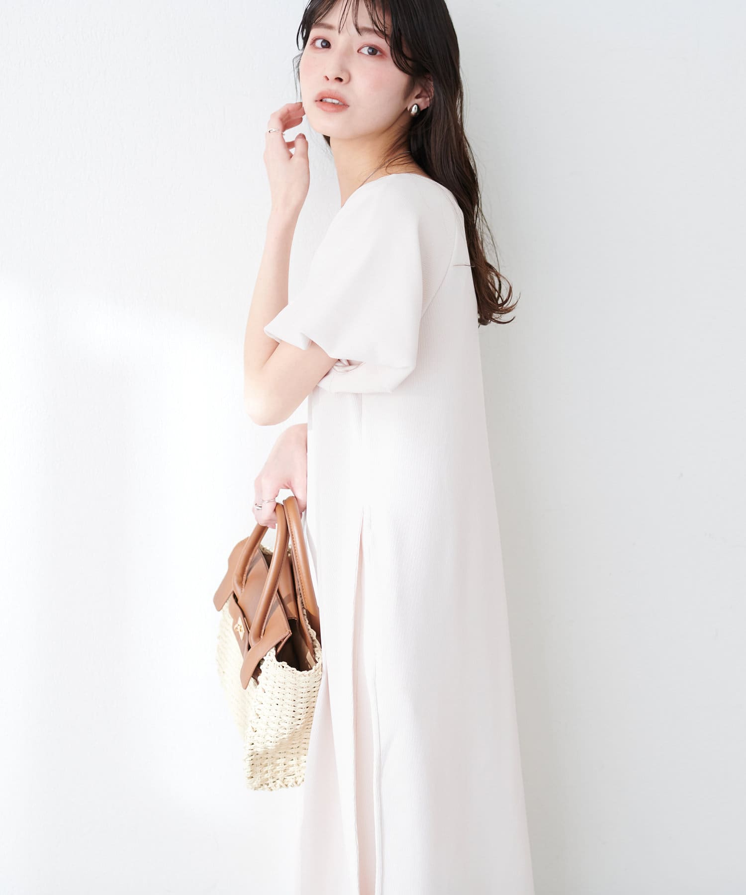 WEB限定 /【mamamo】osono楽ちん2WAYリップルワンピース | natural