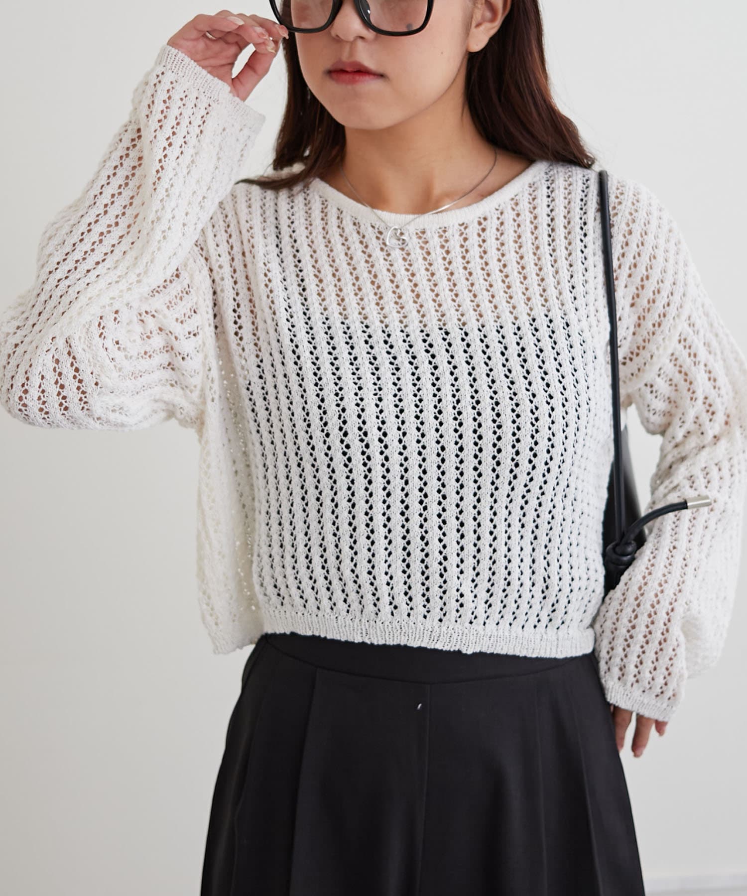 美品 Arpege story シフォンリボン×メッシュニット ホワイト ショルダーリボンメッシュニット｜PETAL ONLINE（ペタルオンライン）