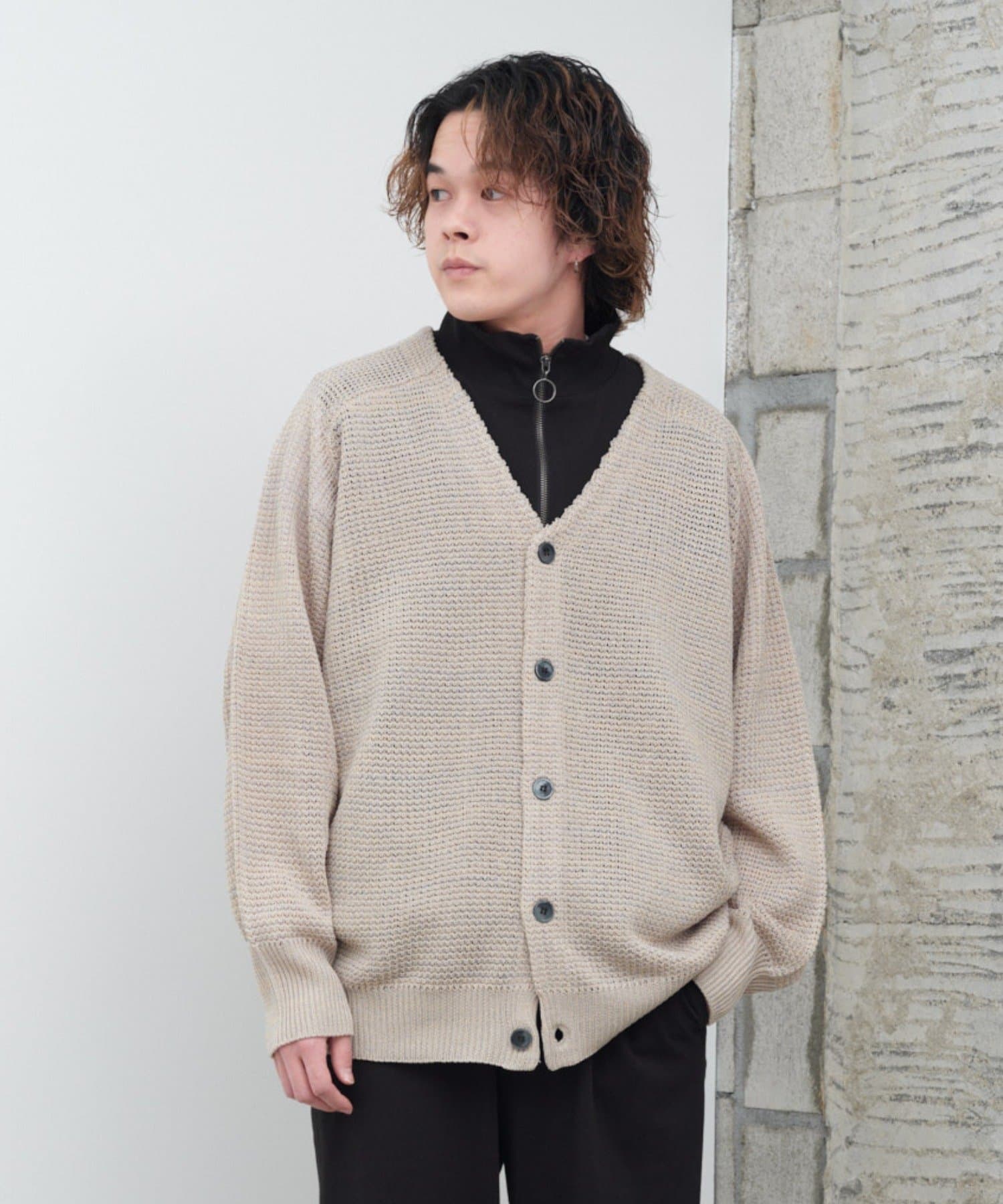 OUTLET(アウトレット) 【Kastane】ミックスヤーンワッフルニットカーディガン