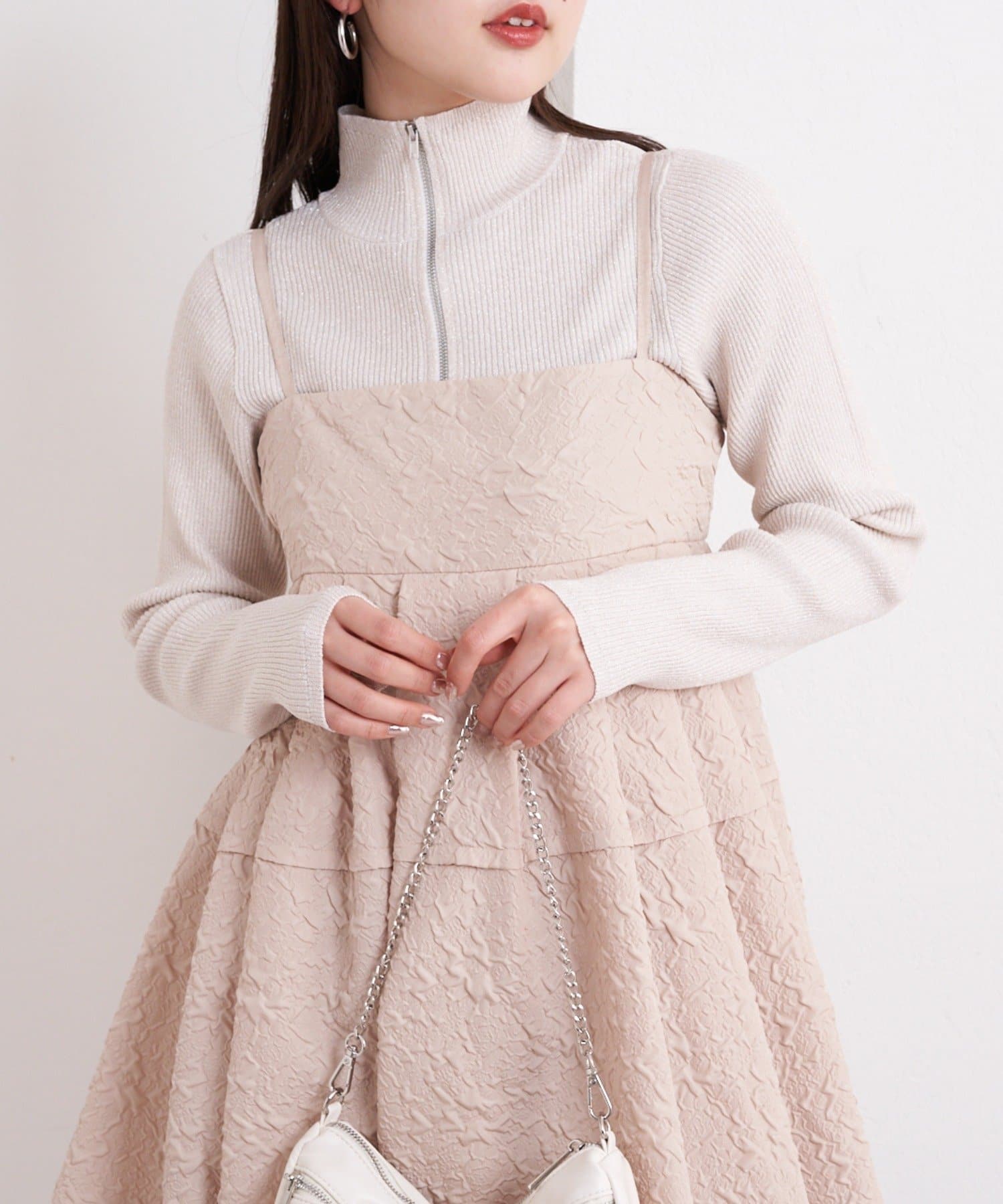 OUTLET(アウトレット) 【Chico】ラメハーフジップリブニット