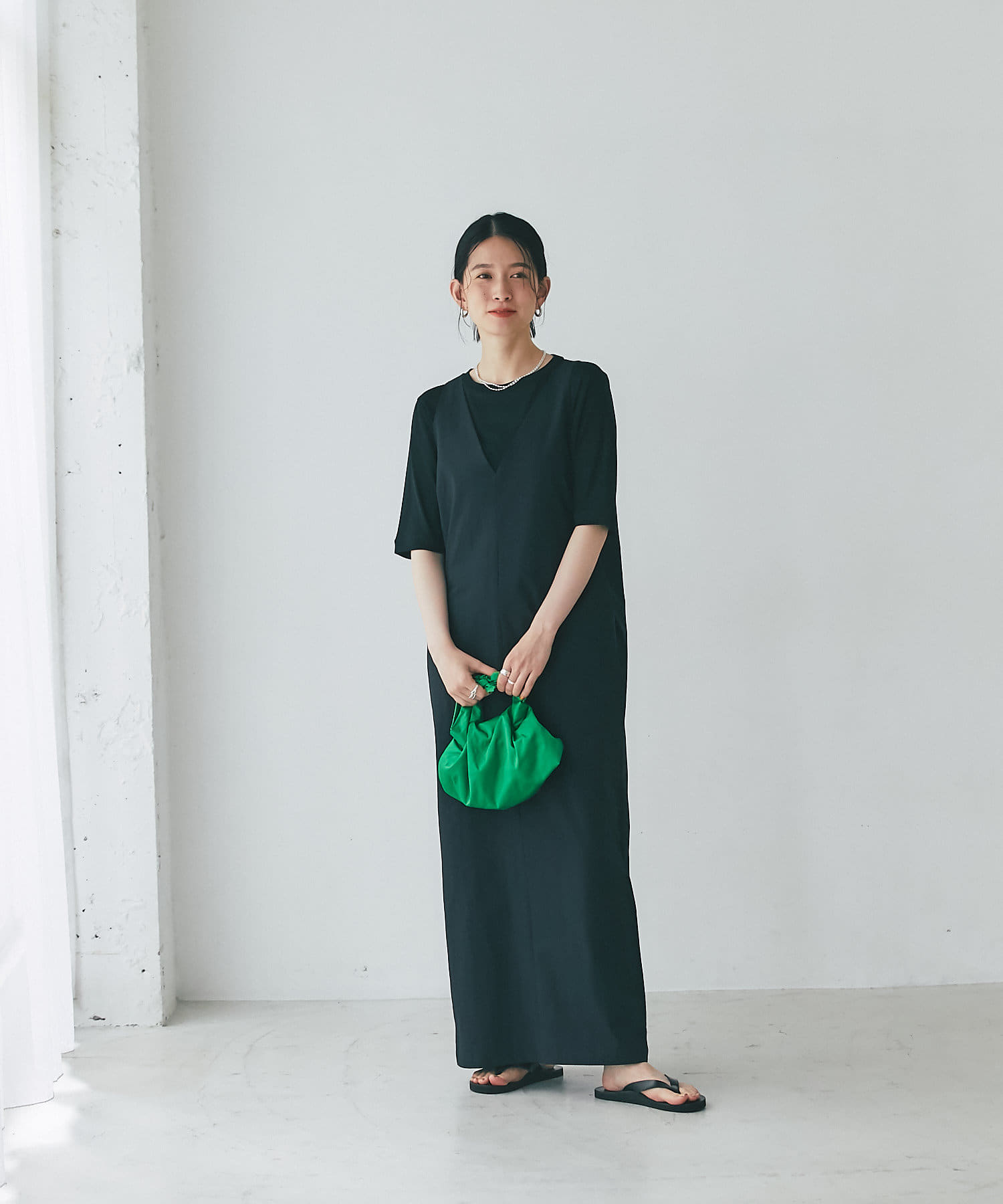 OUTLET(アウトレット) 【RIVE DROITE】Vネックマキシワンピース