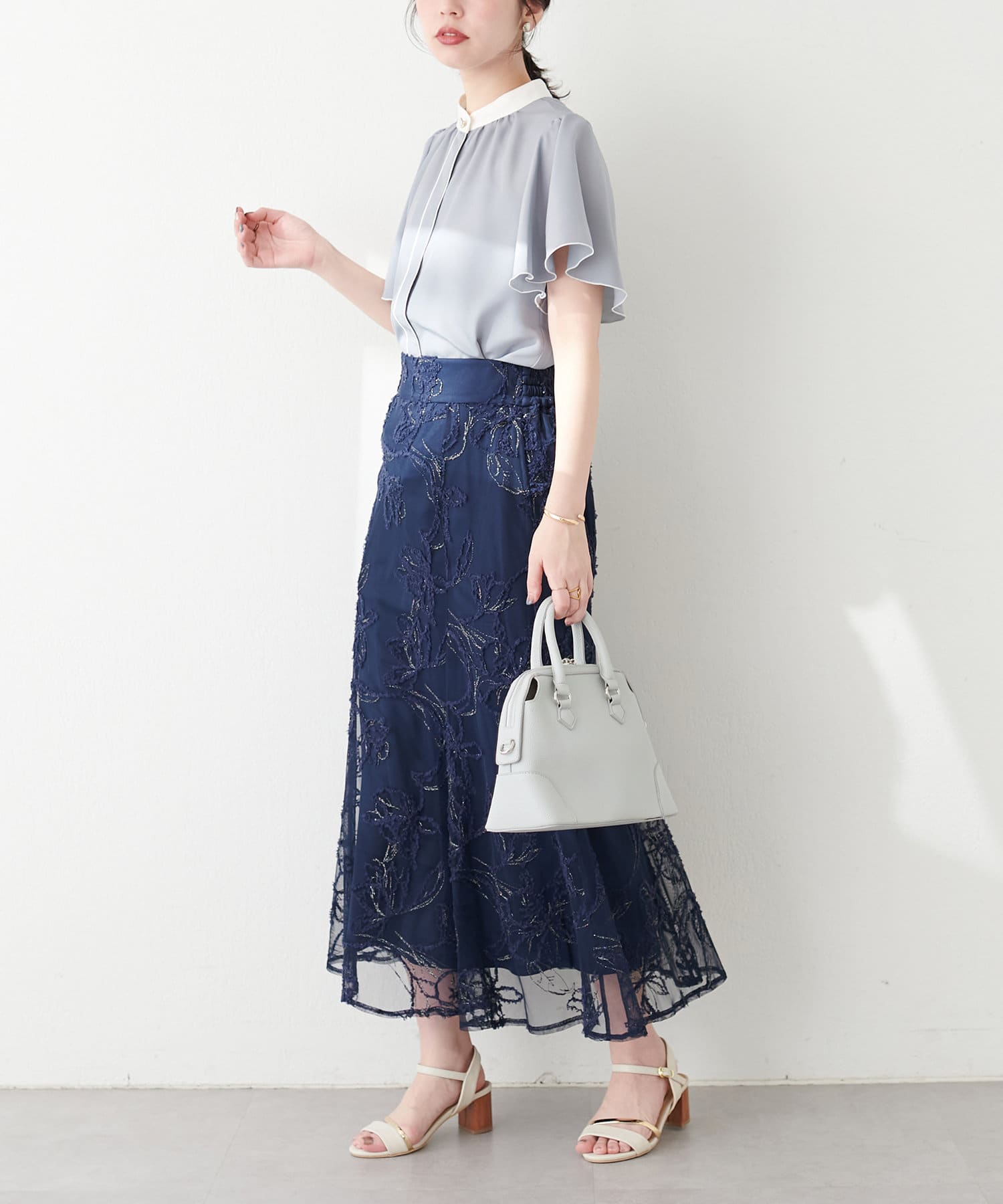 natural couture(ナチュラルクチュール) 長さ変えれる大柄フラワー刺繍レーススカート
