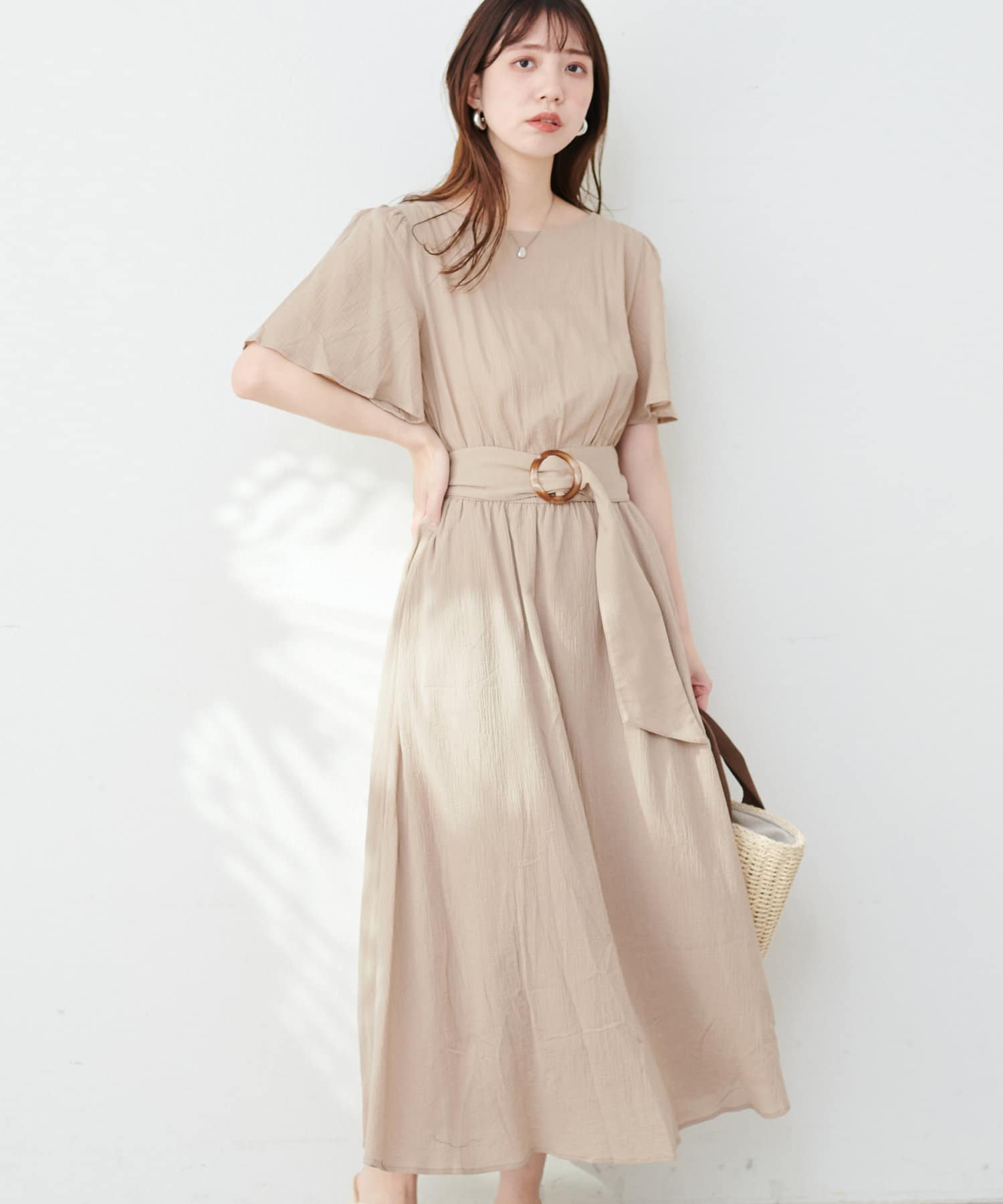 WEB限定】フレア袖太ベルトワンピース | natural couture(ナチュラル