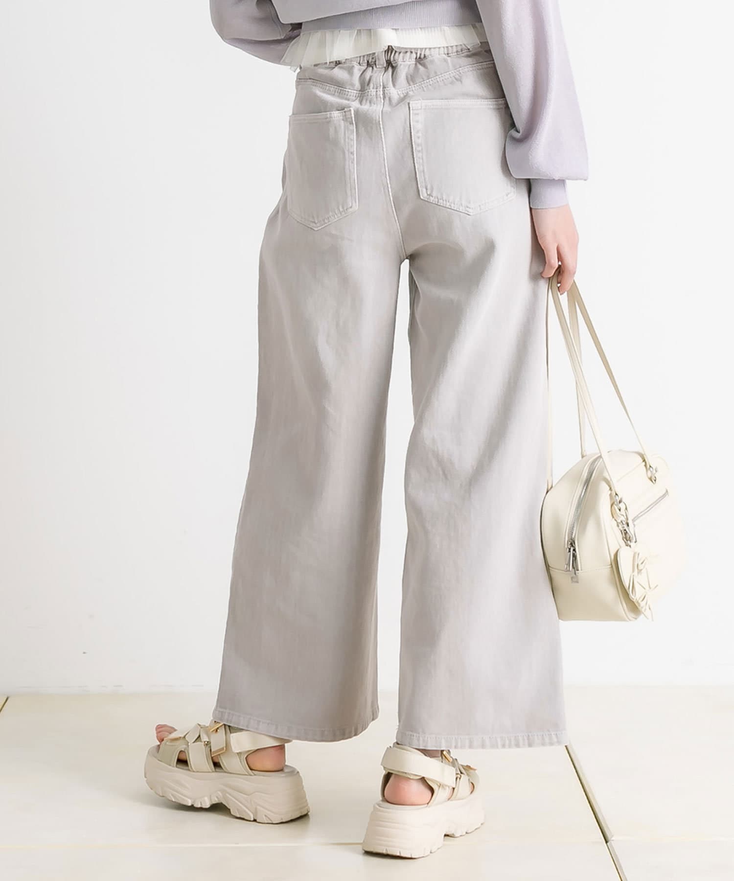 CHANEL オフホワイト デニム ワイドパンツ 裾ダブル 36 パンツ