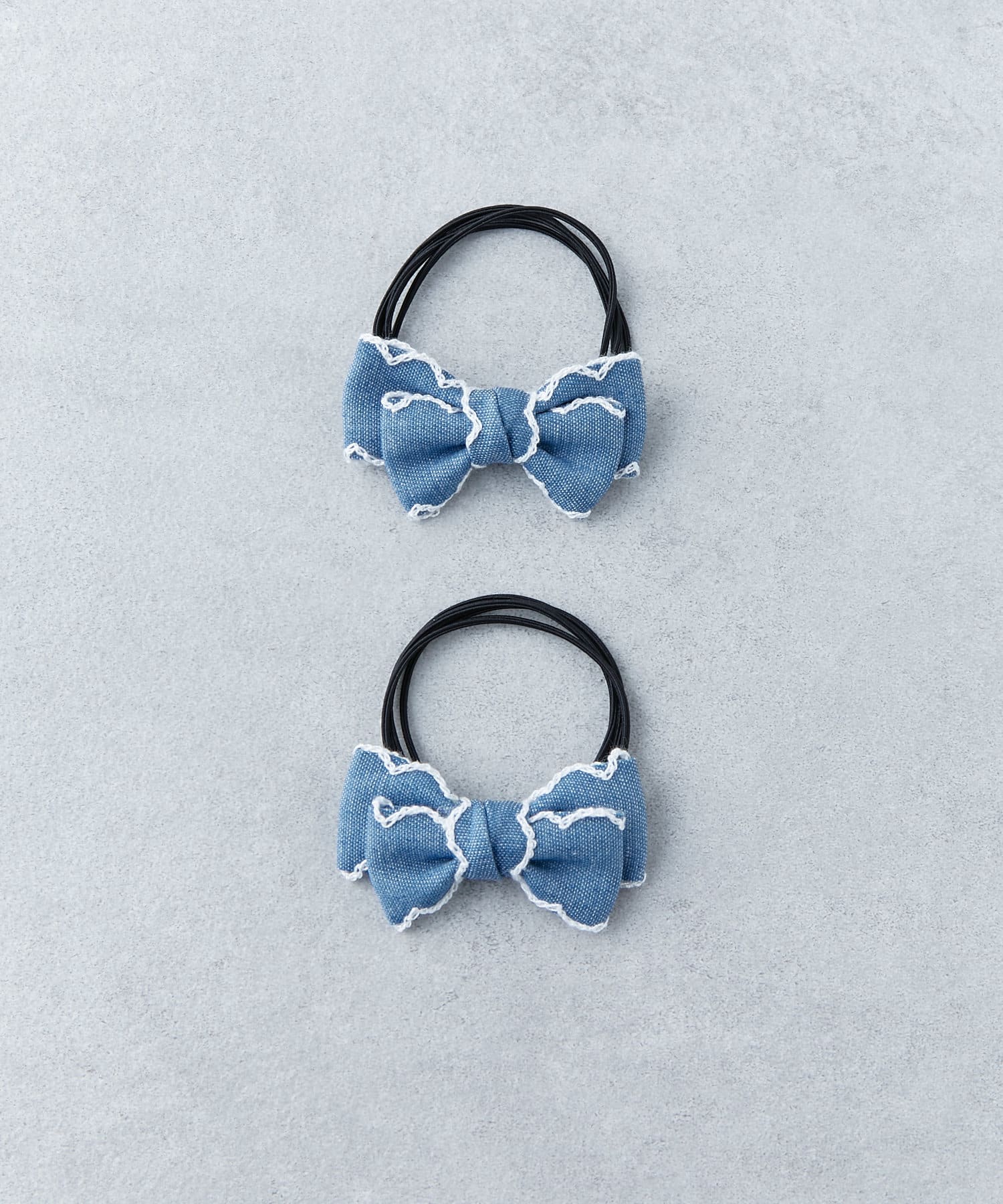 ドットチュールデニムリボン⋈♡*。゜ヘアゴム→Lsize☆親子コーデ