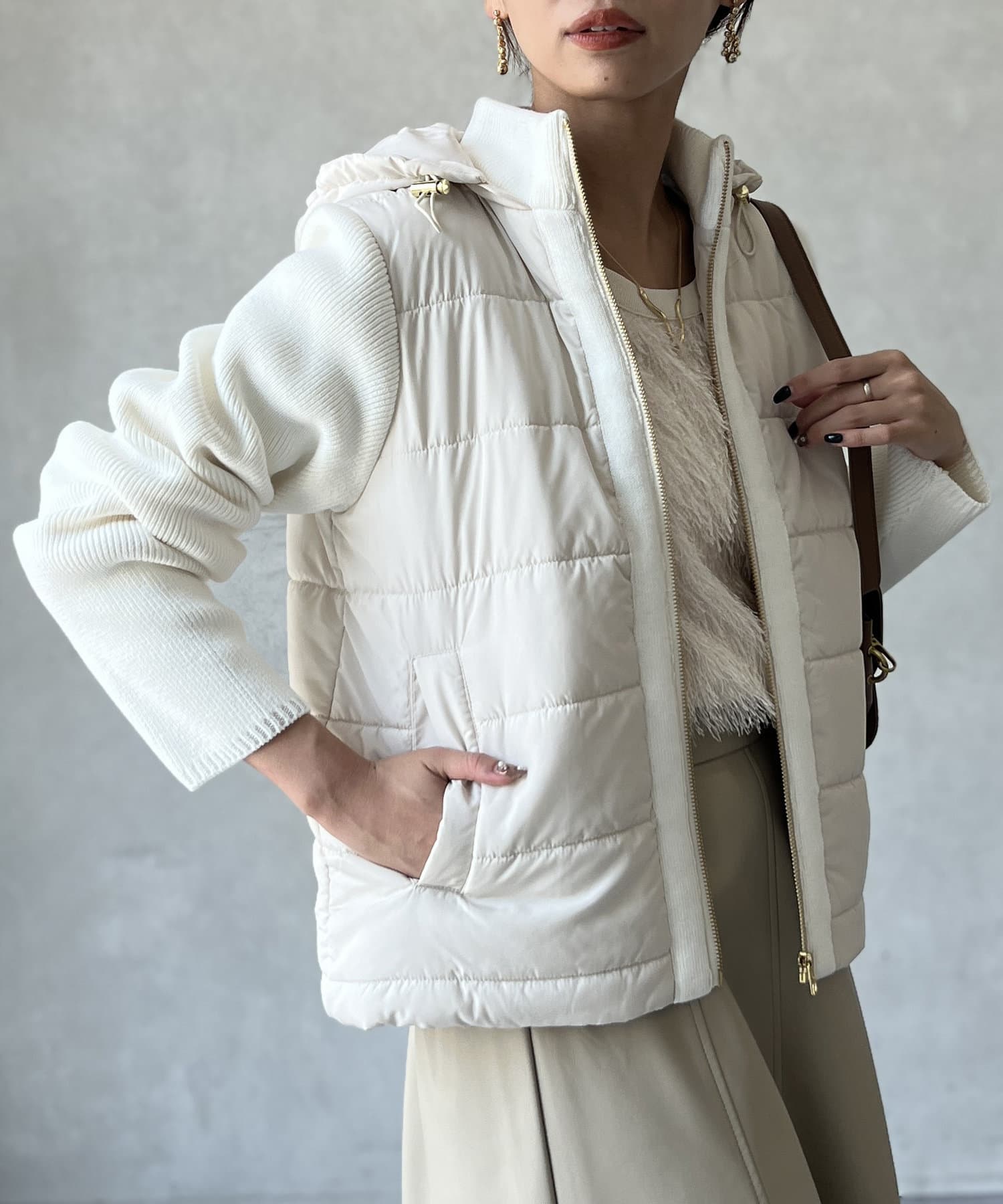 フード取り外し可能】中綿×ニット切替フードジャケット | Chez toi