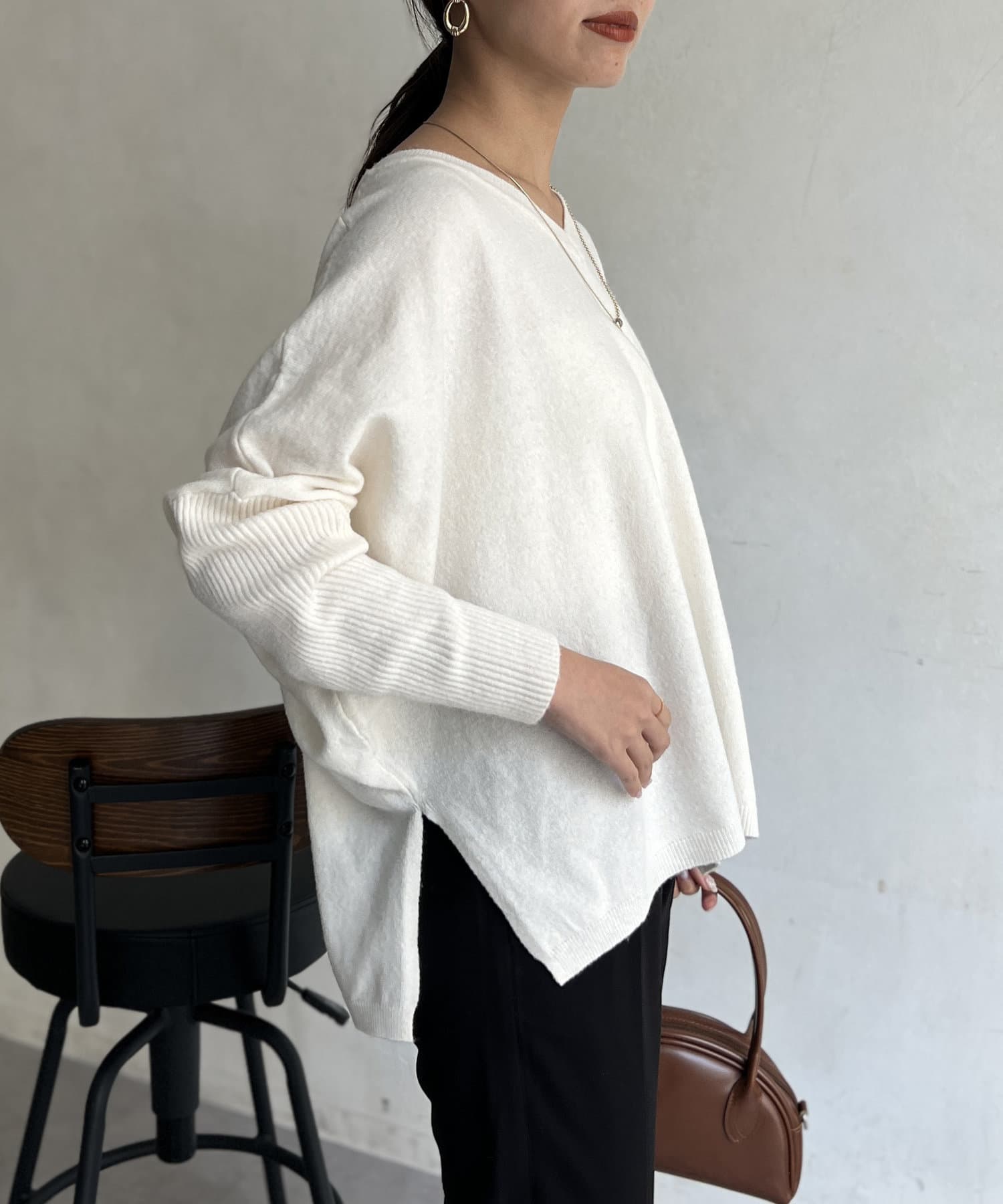 Vネック袖リブざっくりプルオーバー | Chez toi(シェトワ