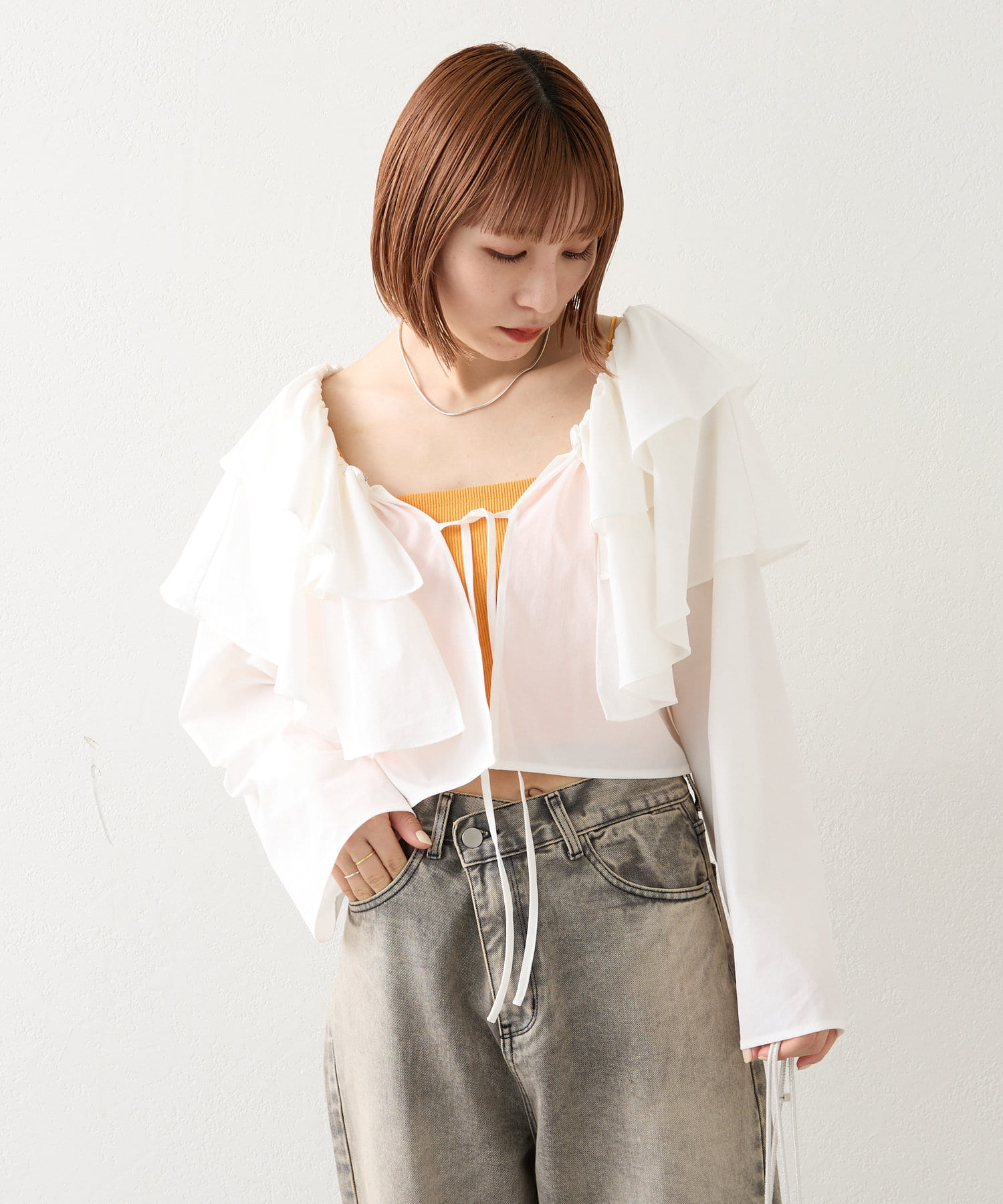 【最安値挑戦】 3色展開】ティアードボレロブラウス | mystic(ミスティック トップス