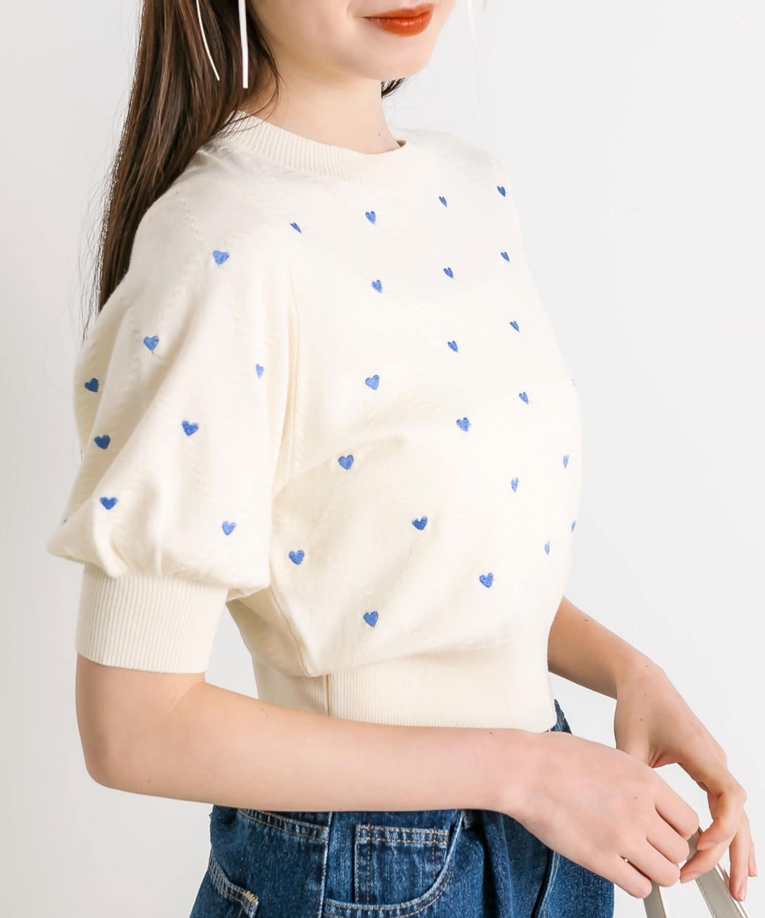 ハート刺繍半袖ニット | OLIVE des OLIVE(オリーブ デ オリーブ