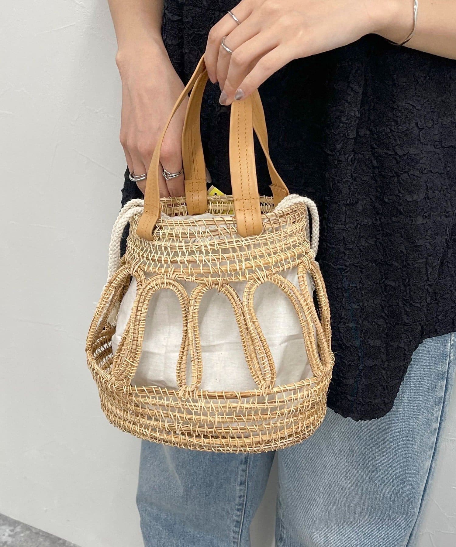 TARANGO/タランゴ】レザーハンドルパームカゴバッグ | FREDY