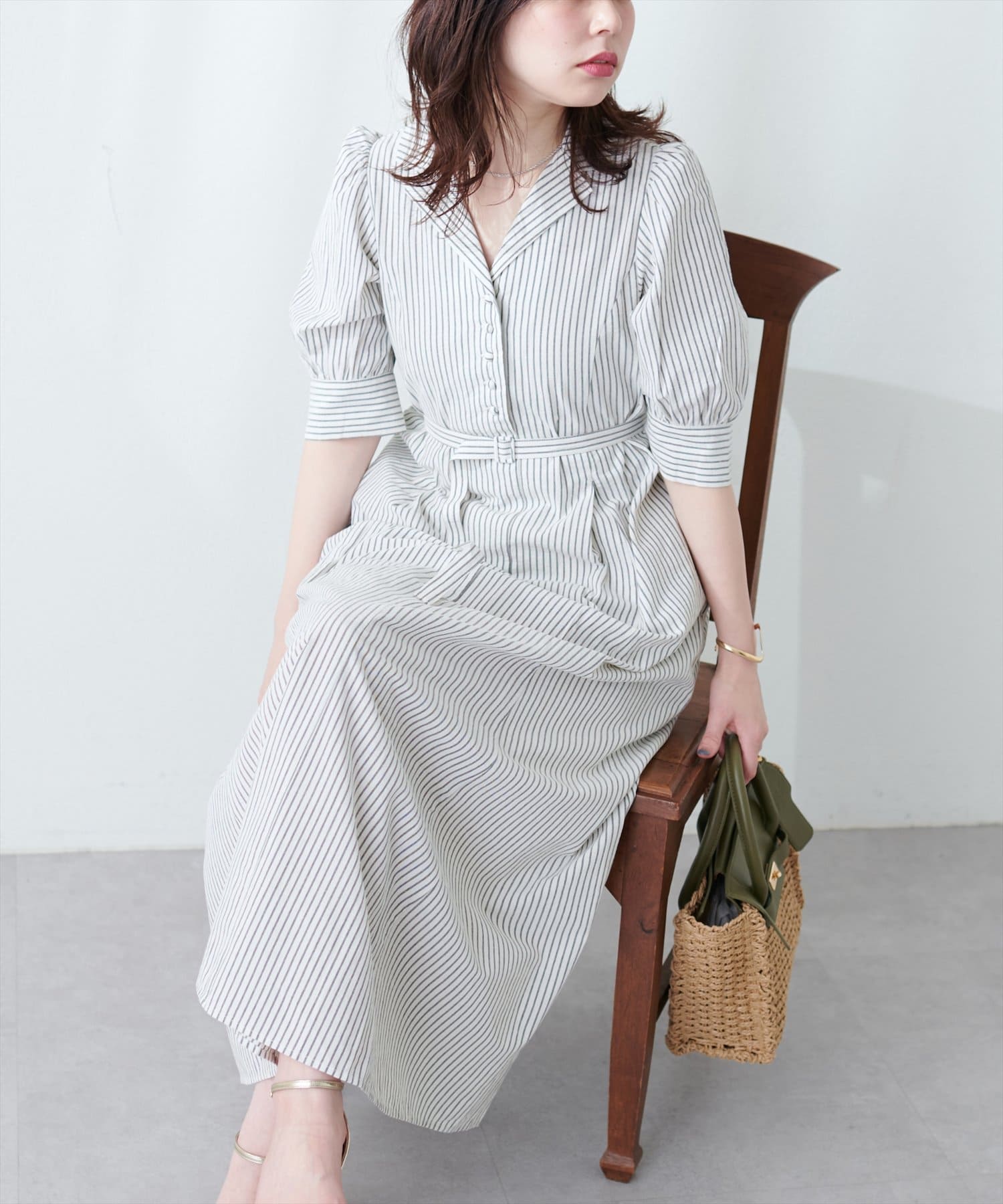 natural couture(ナチュラルクチュール) 衿付き美シルエットワンピース