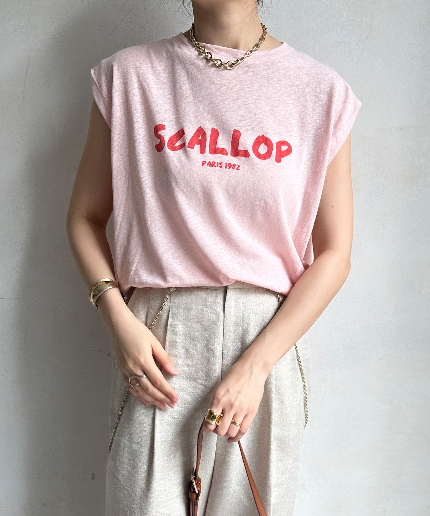 DOUDOU(ドゥドゥ) コットンリネンスラブロゴTEE