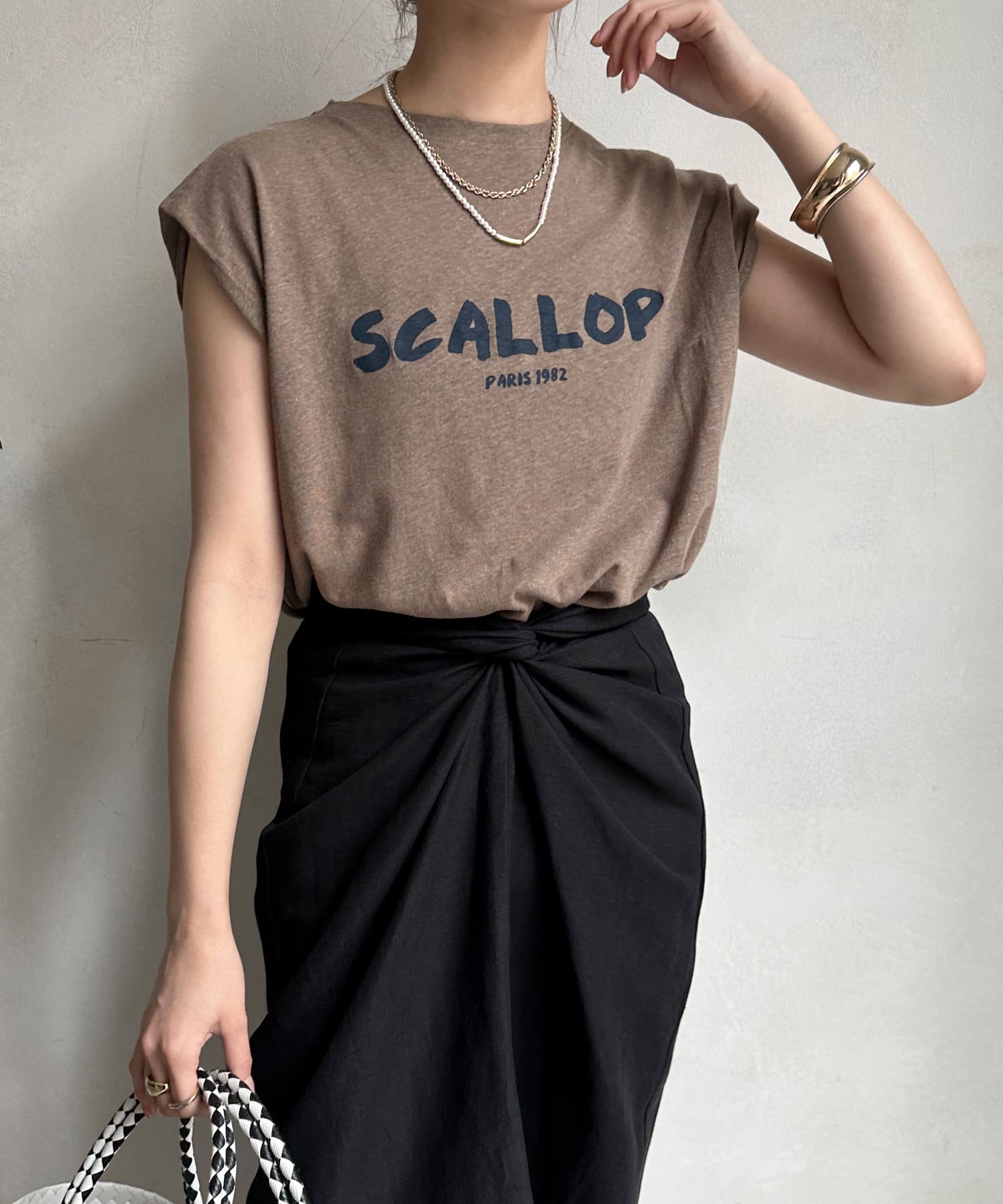 DOUDOU(ドゥドゥ) コットンリネンスラブロゴTEE