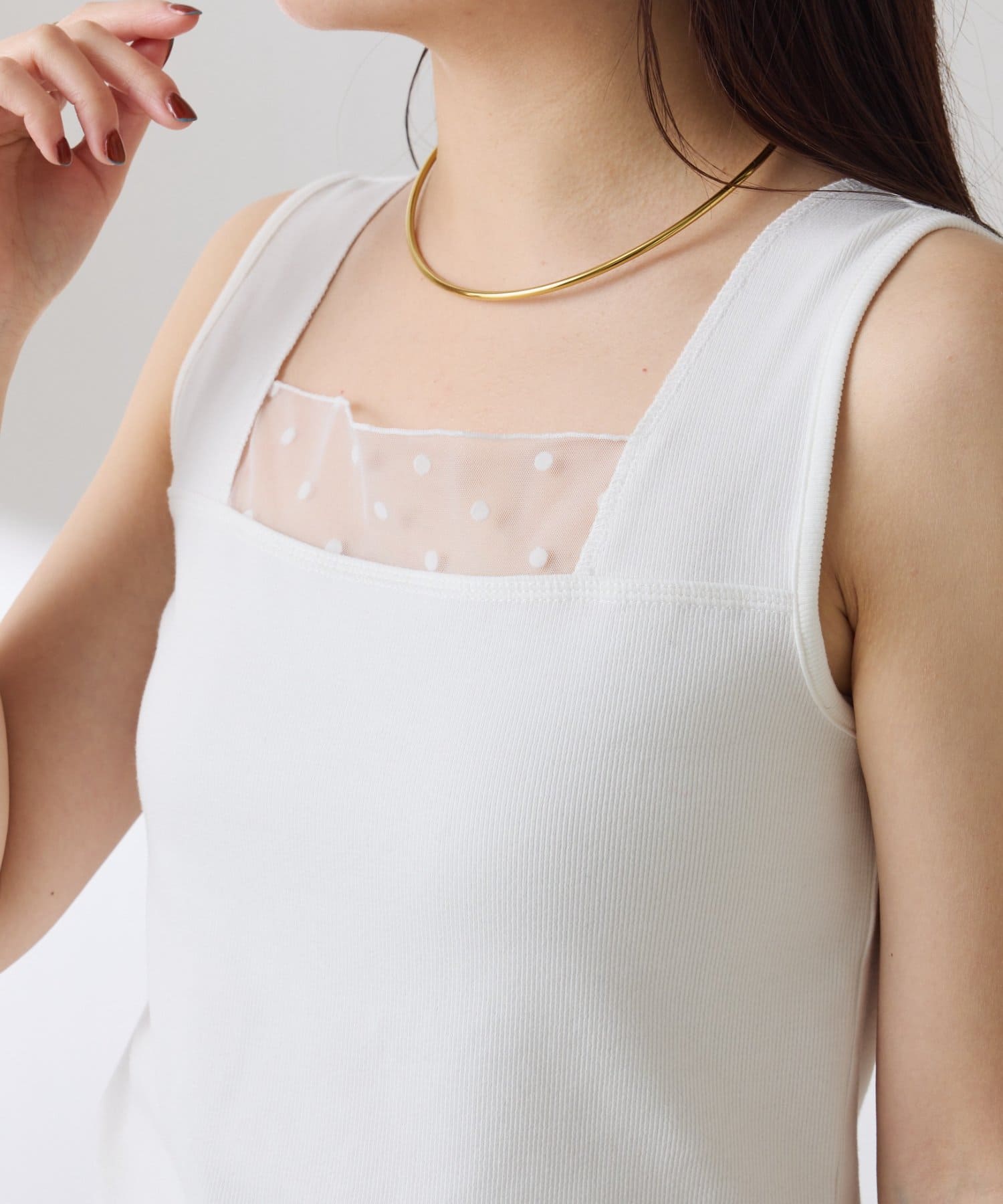 COLLAGE GALLARDAGALANTE(コラージュ ガリャルダガランテ) 《新色登場》【C′NOTE/ノート】 シアー切り替えスクエアタンクトップ