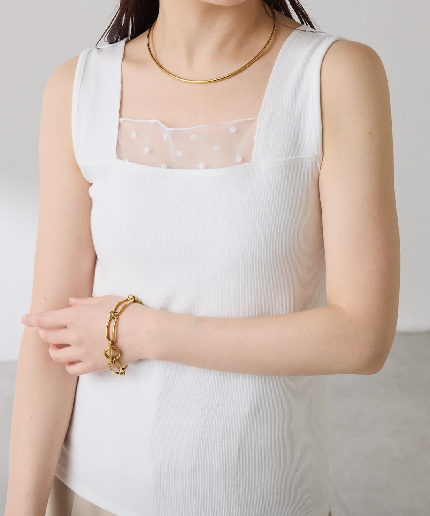 COLLAGE GALLARDAGALANTE(コラージュ ガリャルダガランテ) 《新色登場》【C′NOTE/ノート】 シアー切り替えスクエアタンクトップ