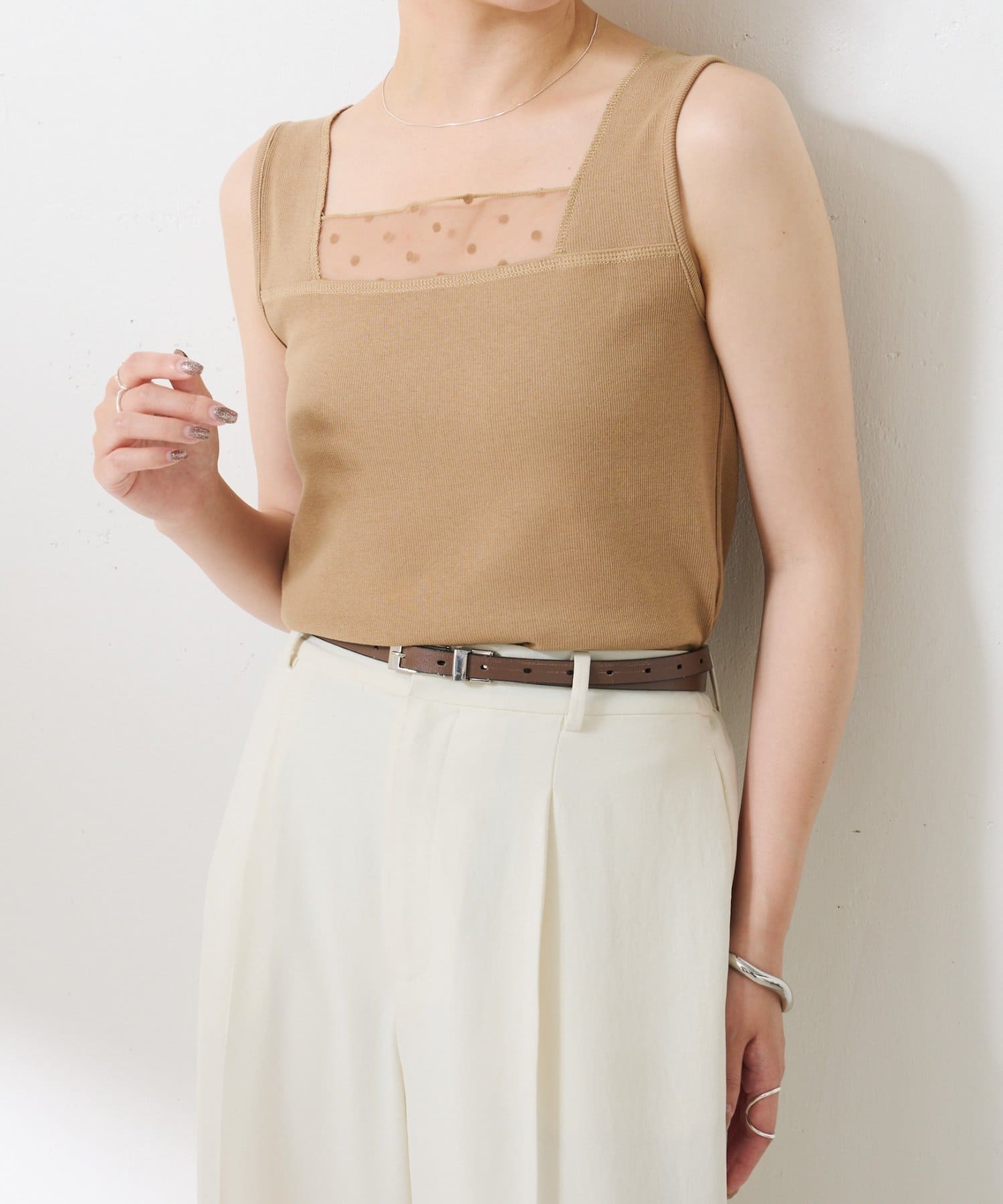 COLLAGE GALLARDAGALANTE(コラージュ ガリャルダガランテ) 《累計販売2.5万枚》【C′NOTE/ノート】 シアー切り替えスクエアタンクトップ