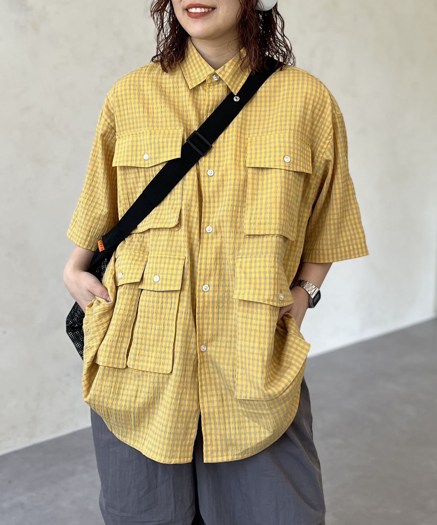 本日限定お値下【完売品】CPCM 半袖チェックフィッシングシャツオーバーサイズ お値下【完売品】CPCM 半袖チェックフィッシングシャツオーバー