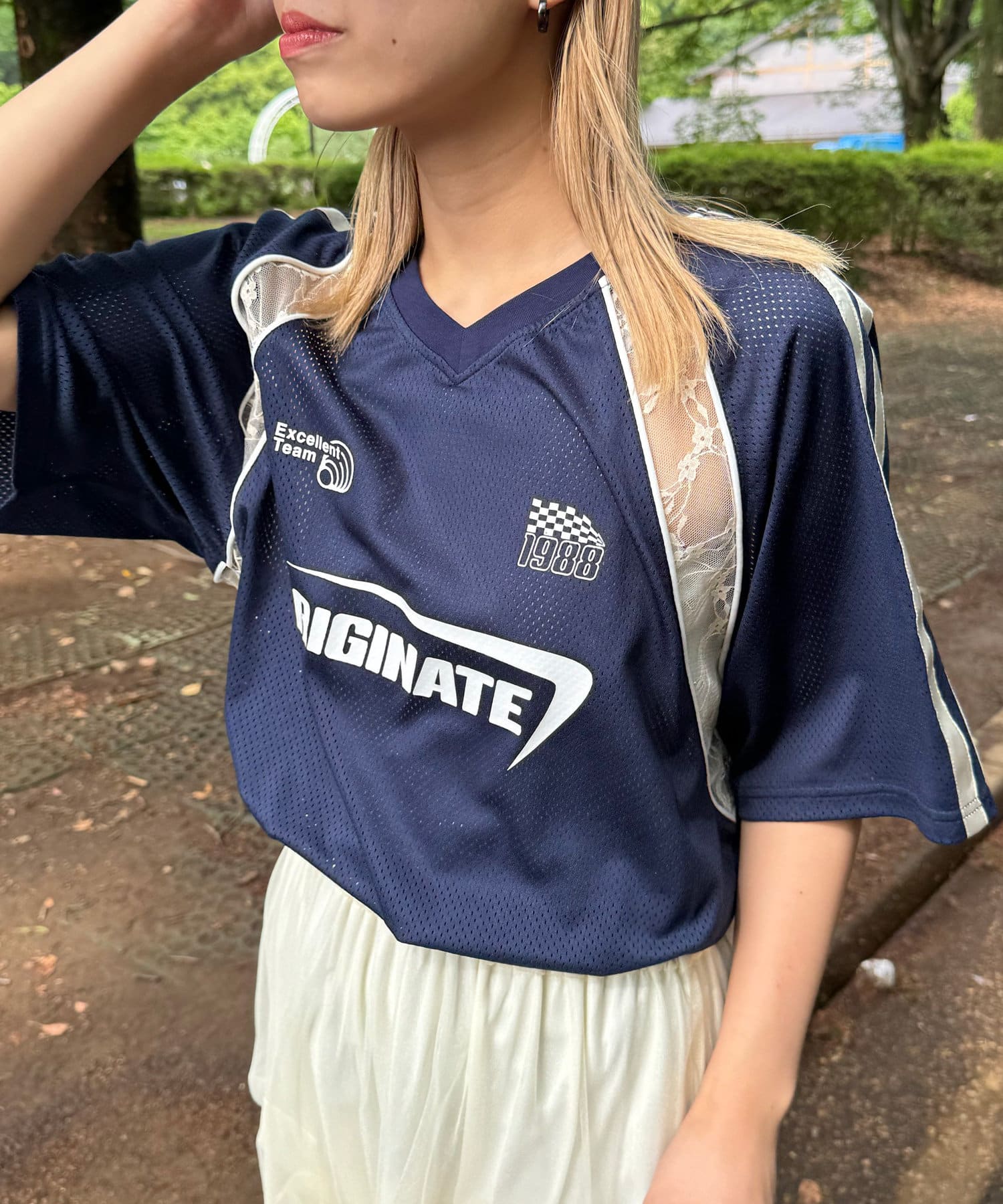 メッシュレースドッキングフットボールTee | CIAOPANIC(チャオ