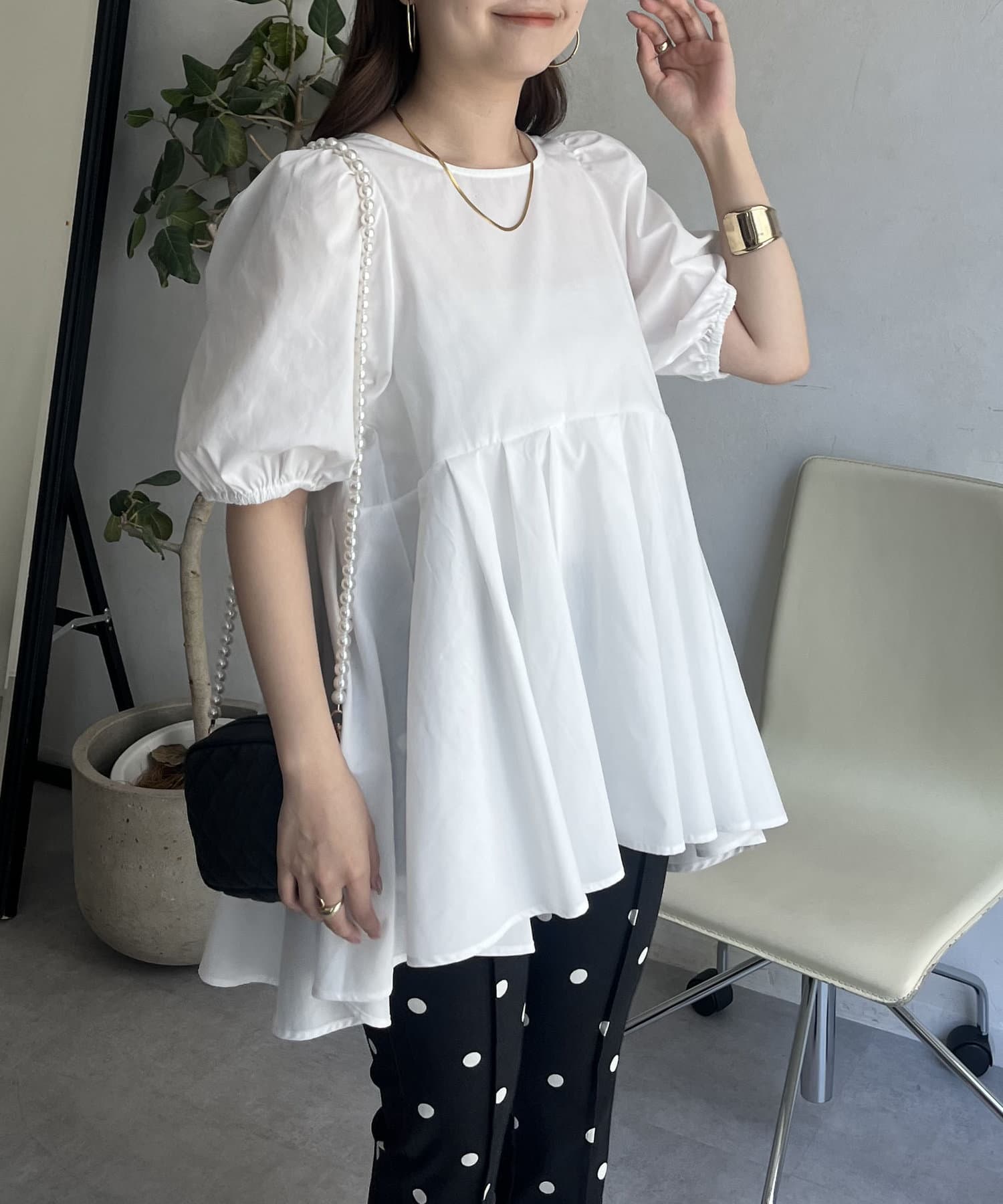 heve ヘイブ タックドレープペプラムBL ブライトウールペプラムタック