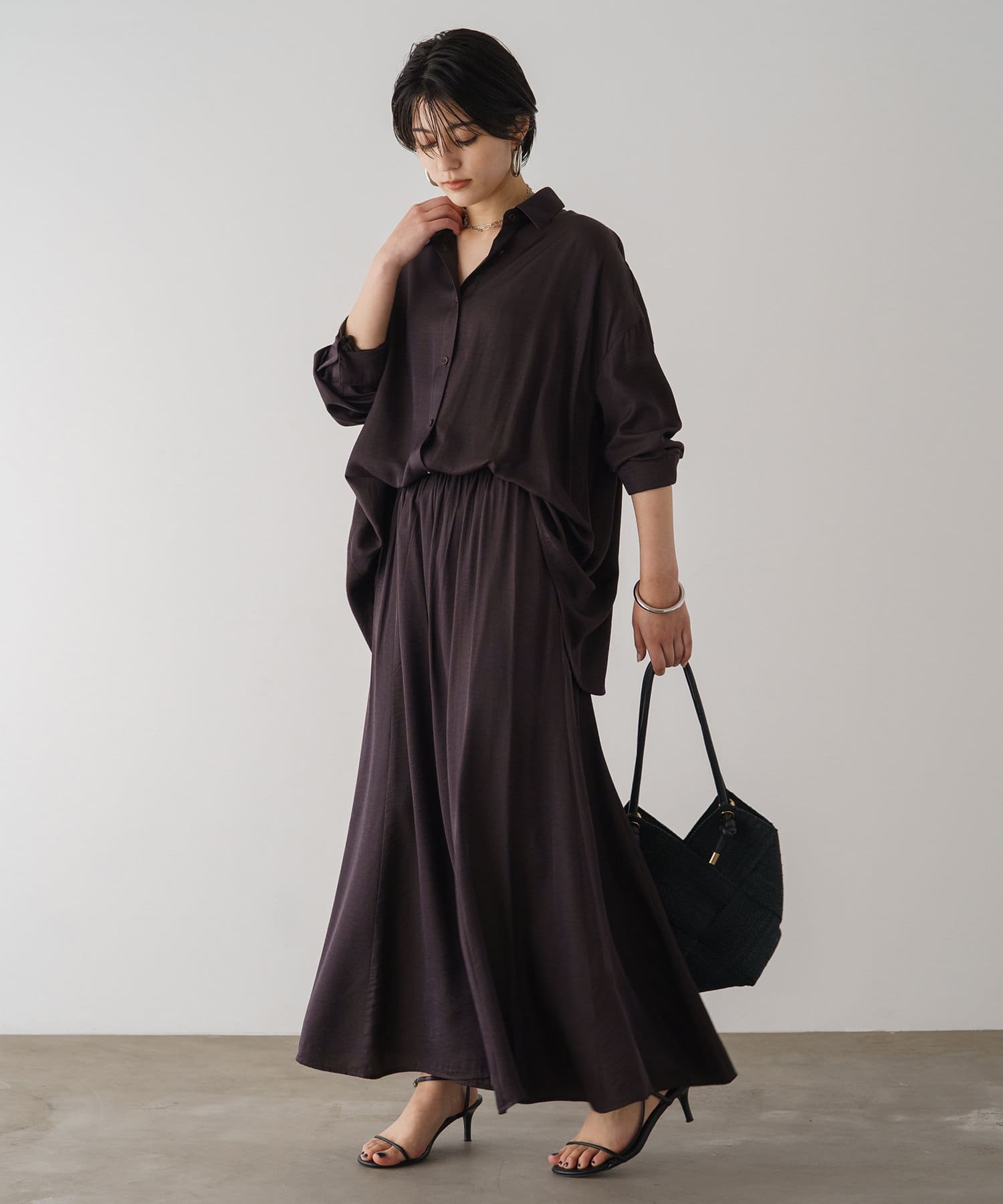 Loungedress】サテンフレアシャツ | OUTLET(アウトレット