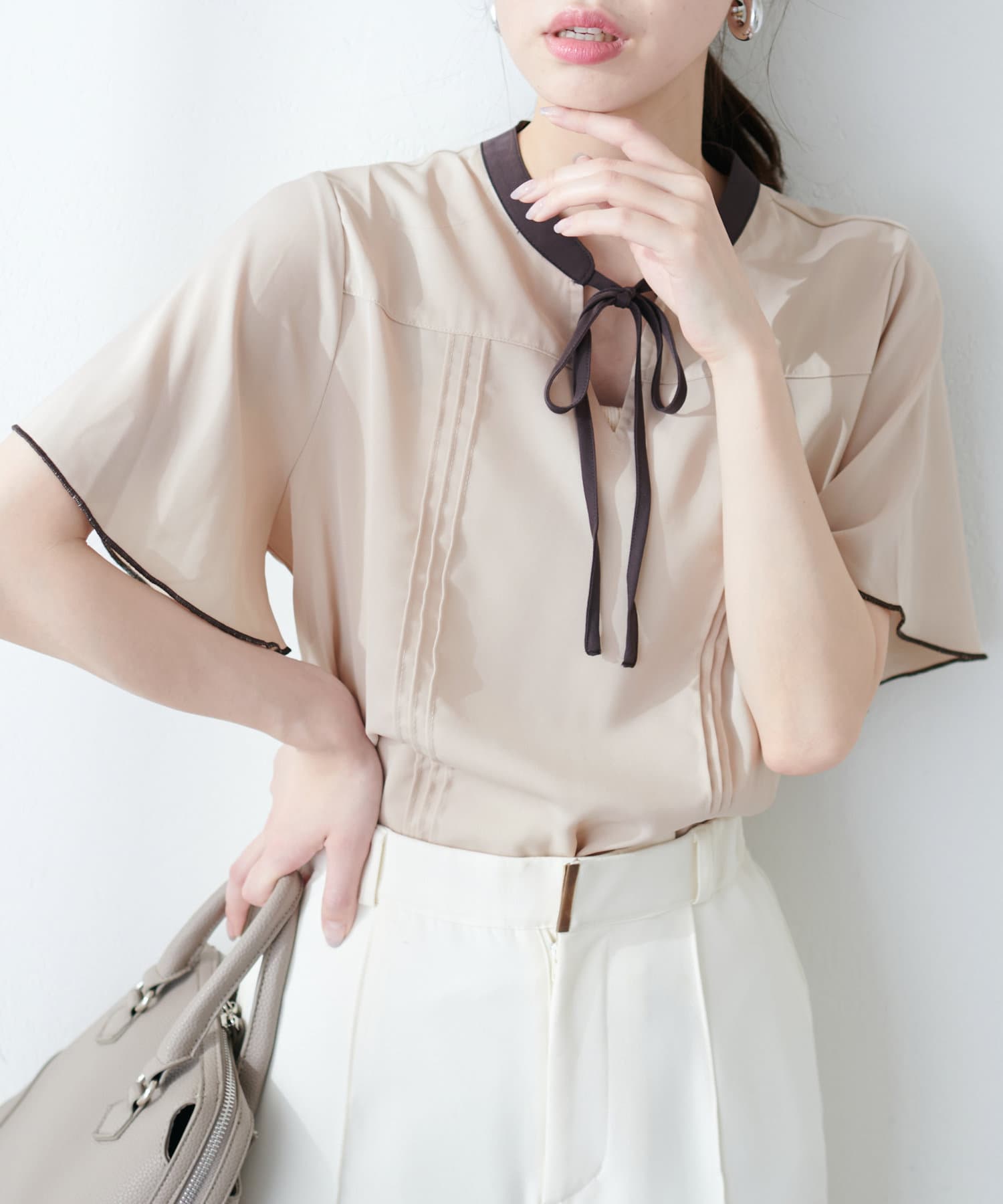 WEB限定】配色リボンフレア袖ブラウス | natural couture