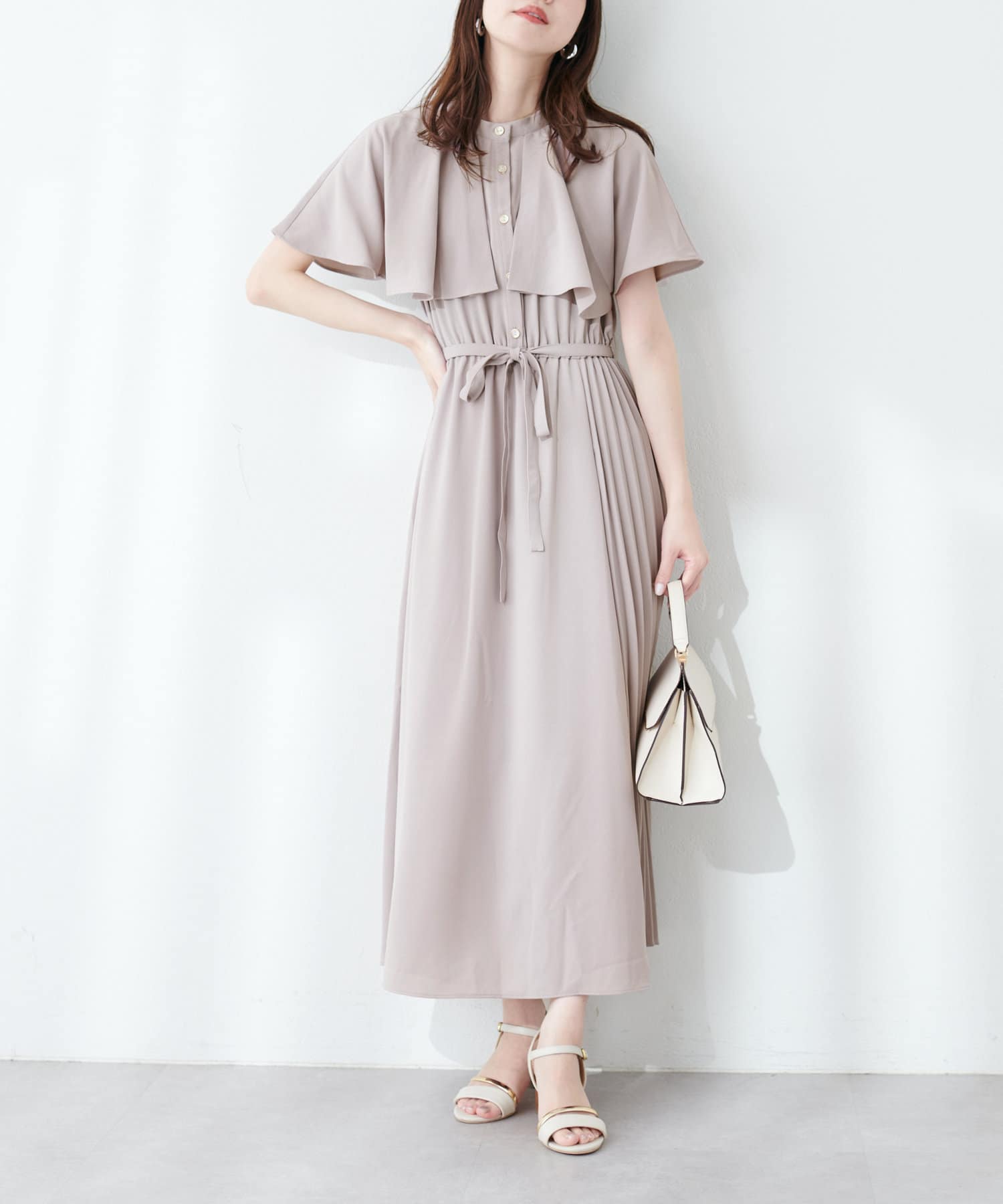 WEB限定】サイドプリーツケープ風ワンピース | natural couture