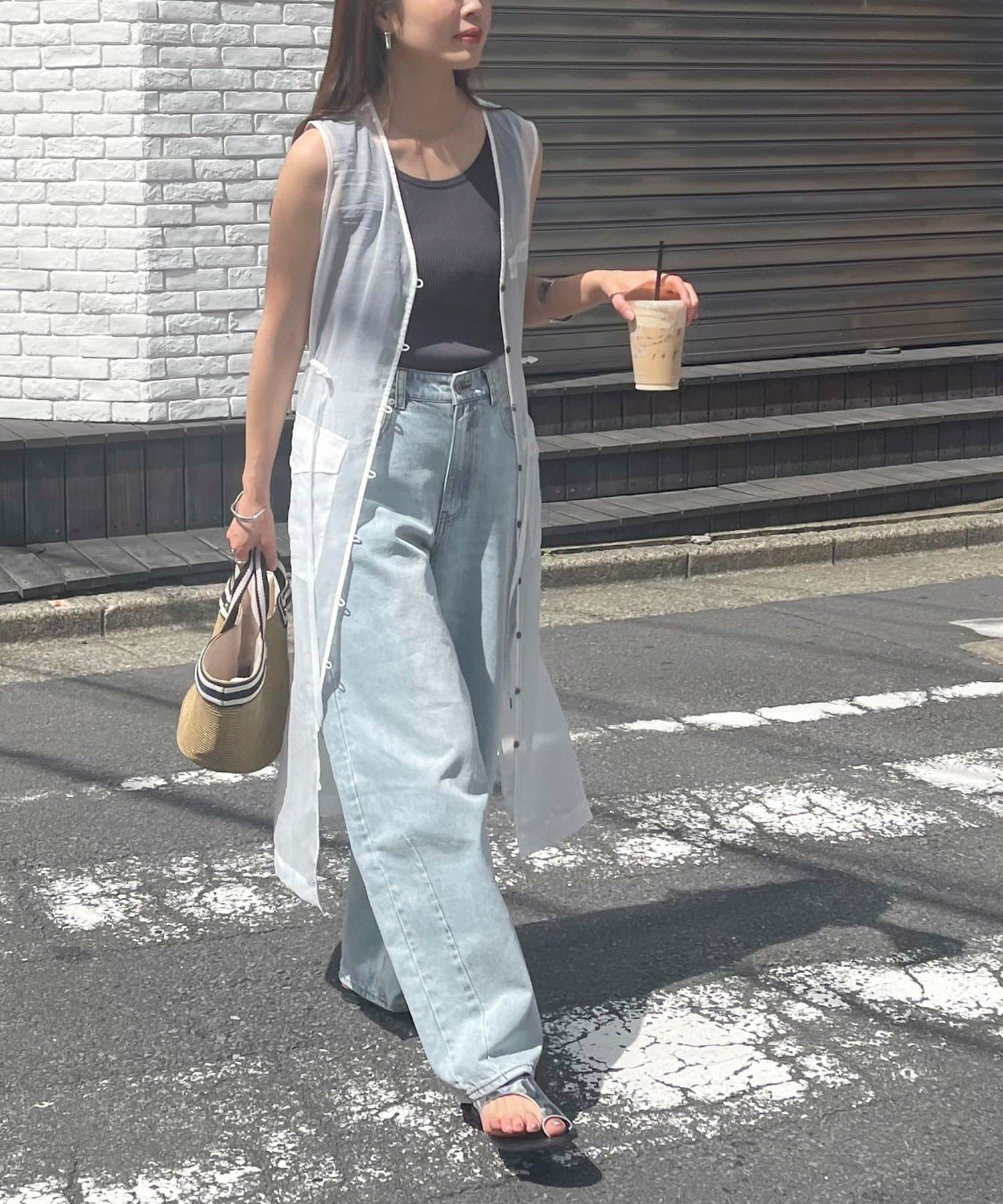 フーア♡ロングジレ　ベルト付き　美品 andme ベスト ジレ フェイクウールロングジレ レディース