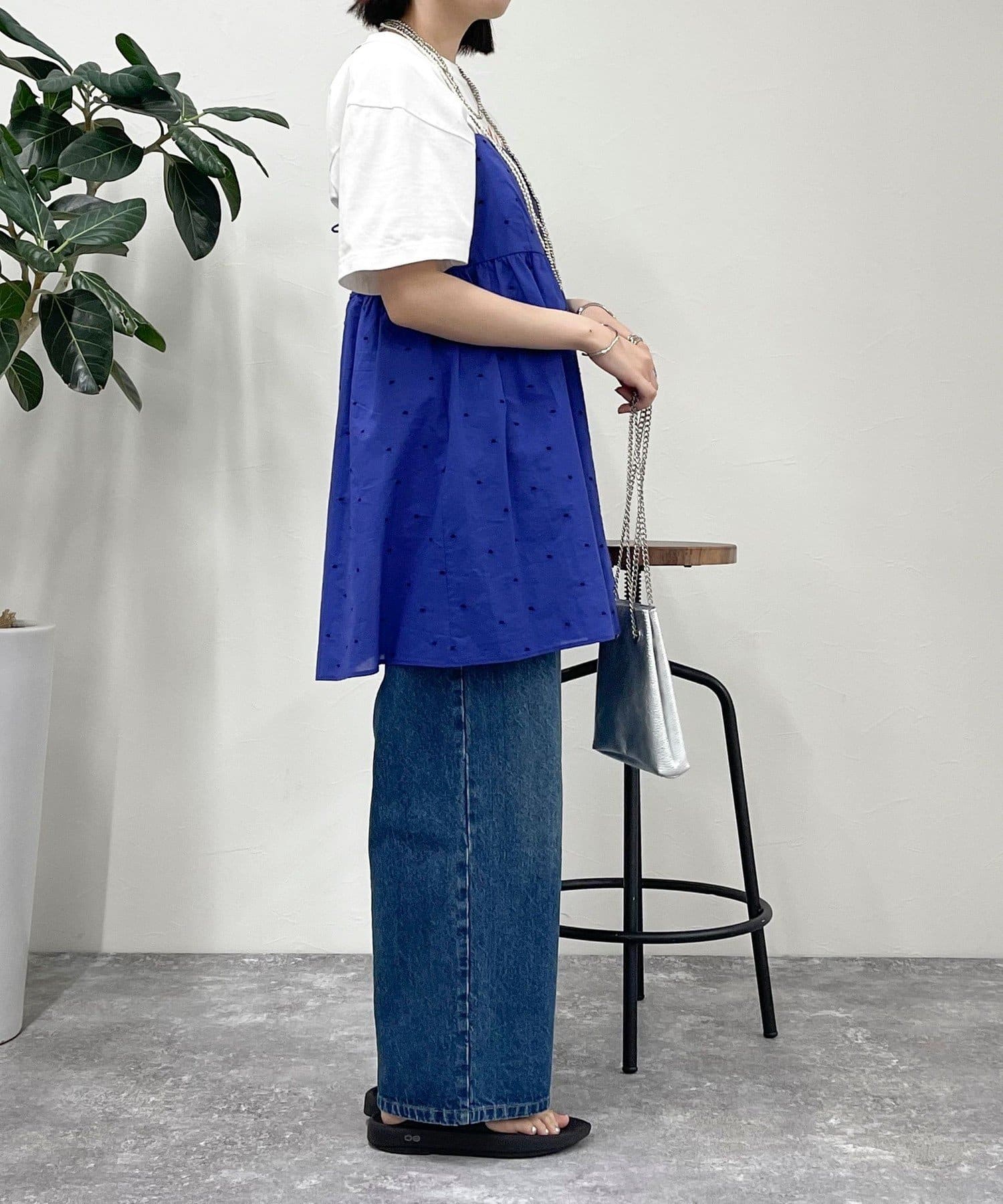 【未使用】FREDY&GLOSTER フレディクルール キャミサロペット セットアップ着用可能】ドット刺繍キャミチュニックブラウス
