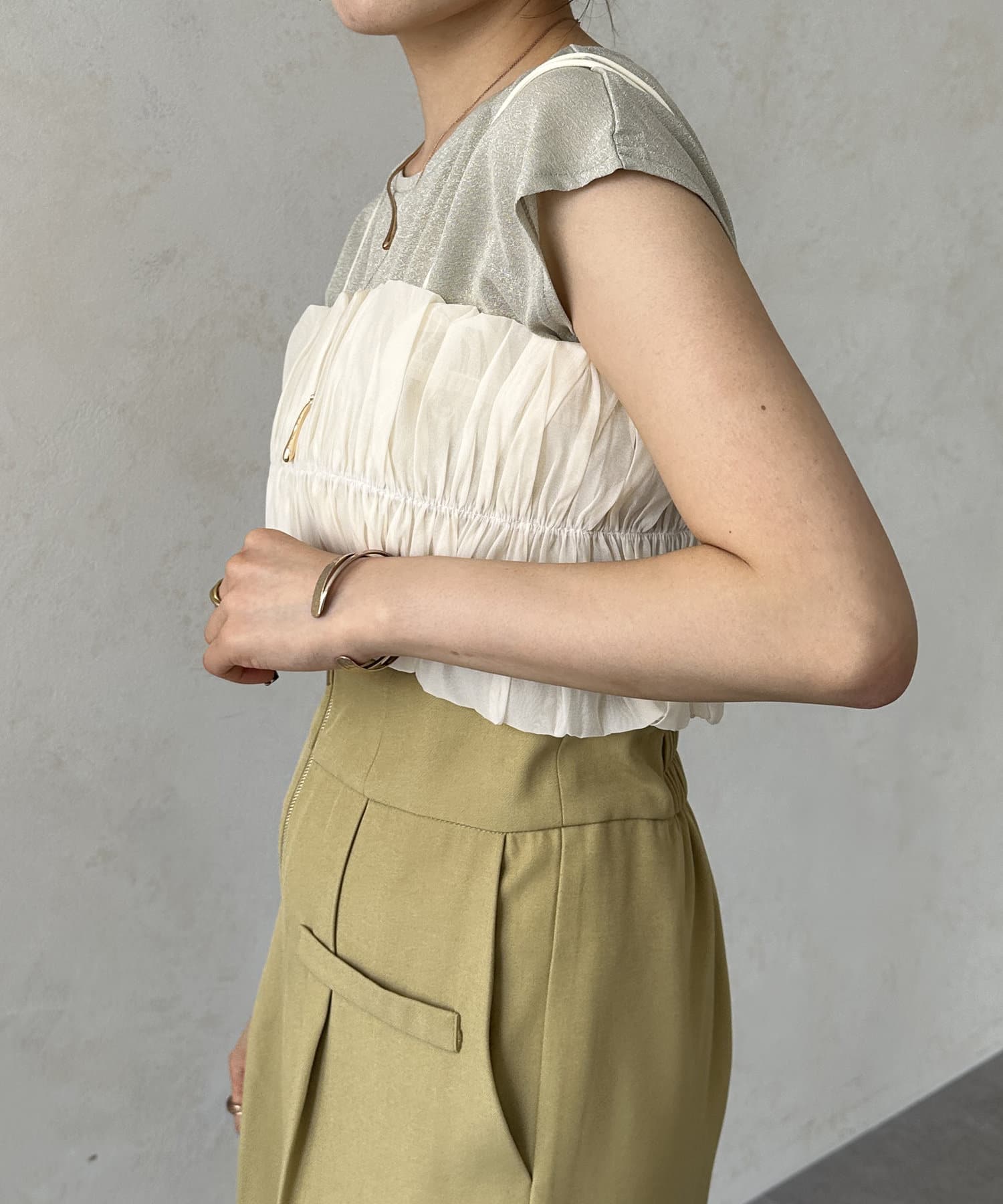 tシャツ チェックギャザービスチェドッキングシアープルオーバー レディース WOMENS】チェックギャザービスチェドッキングシアープルオーバー