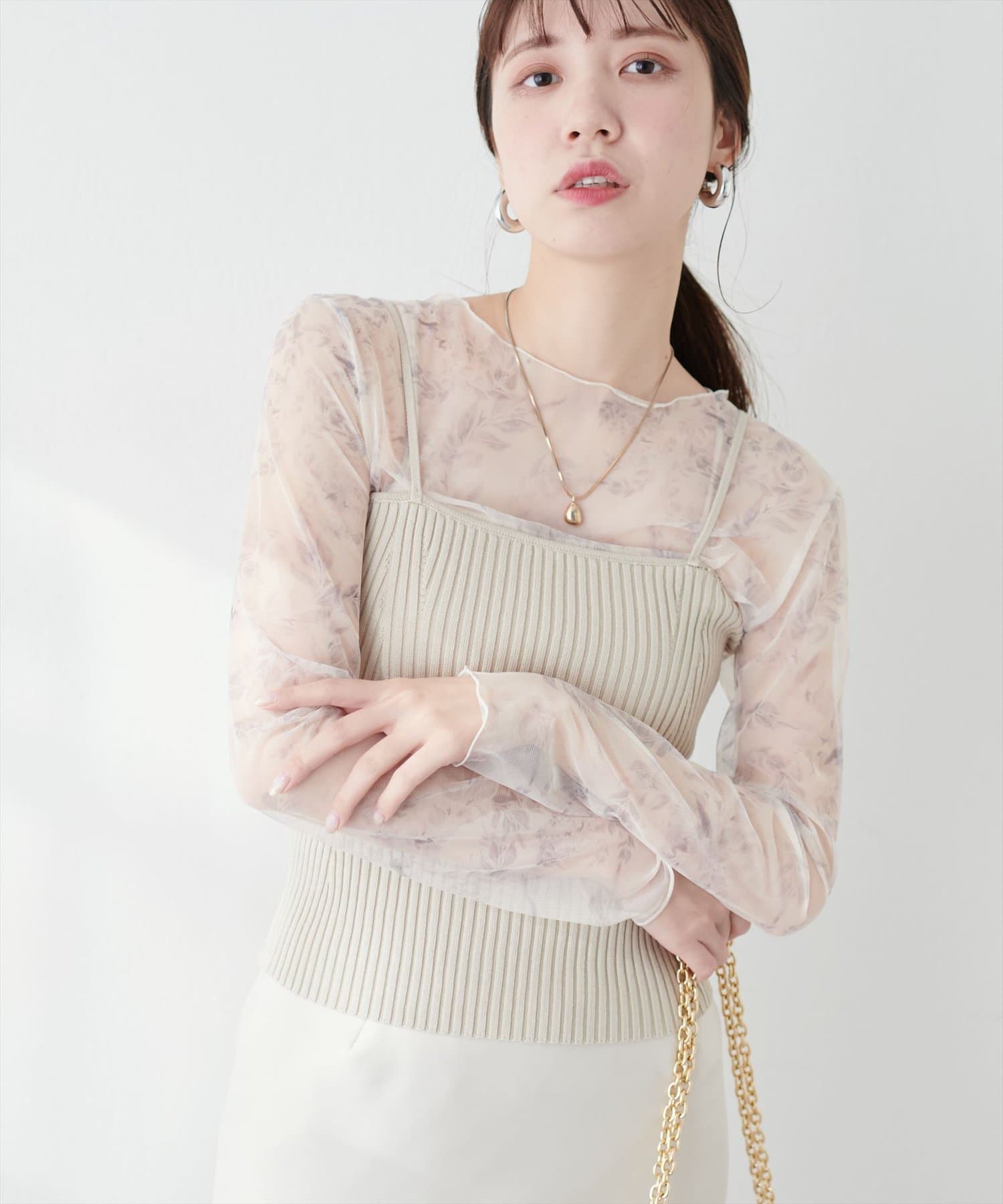 EVERY.VERY niceclaup】シアーチュールトップス | NICE CLAUP / OLIVE