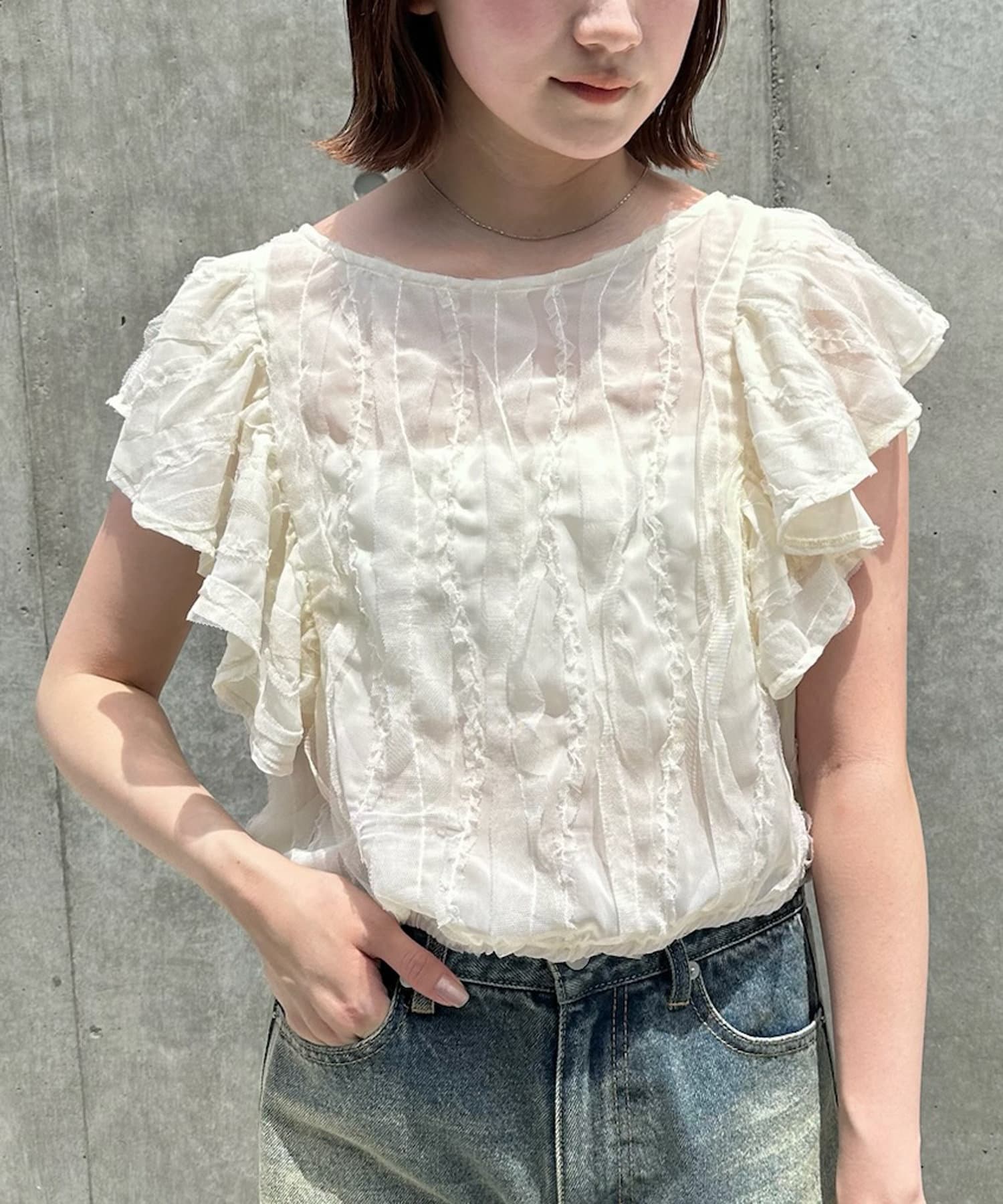 mline mystic アイボリー ポリエステル ブラウス トップス Fサイズ mline]WZIPレーストップス | mystic(ミスティック)レディース