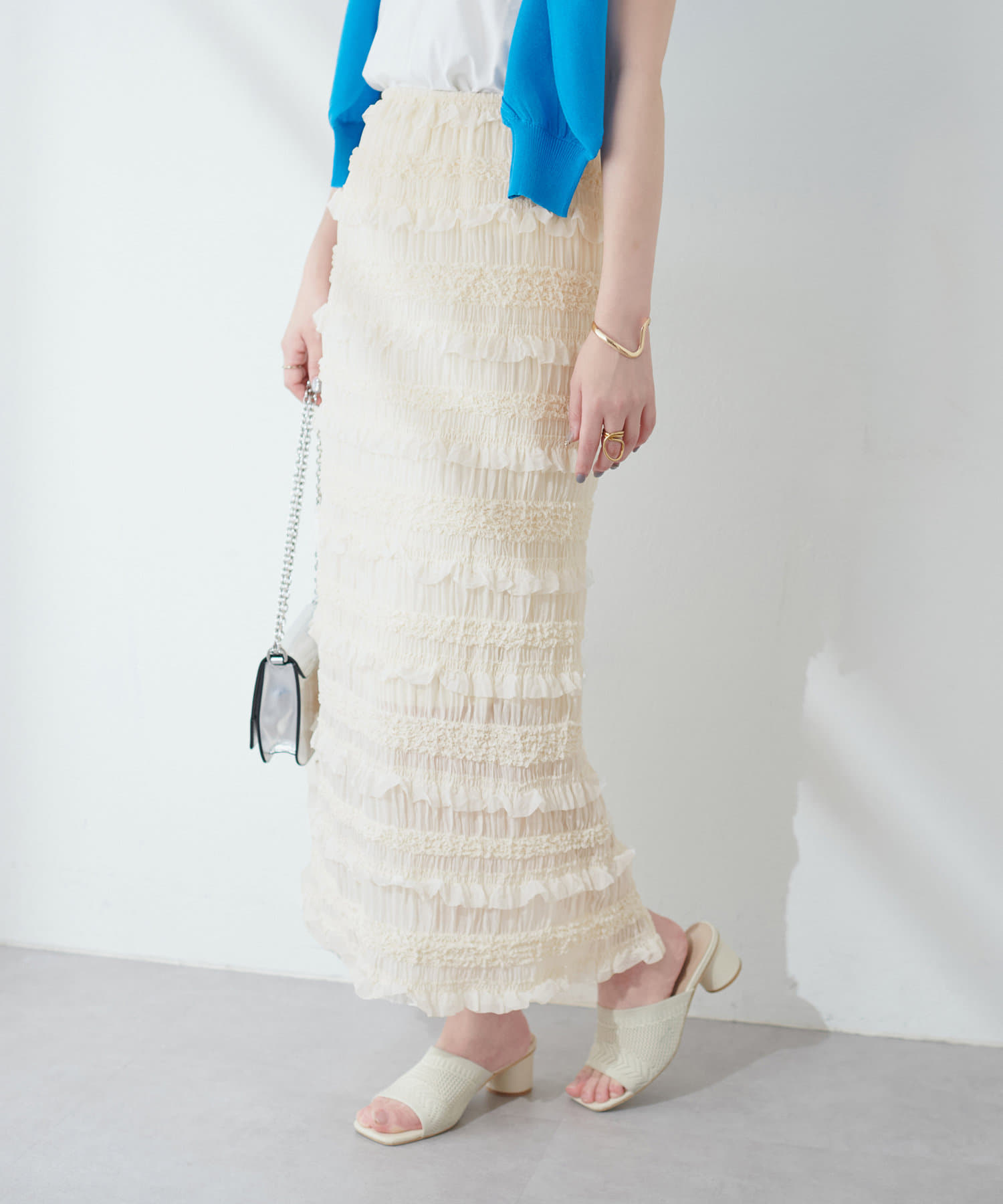 natural couture(ナチュラルクチュール) ミニフリルシャーリングレーススカート