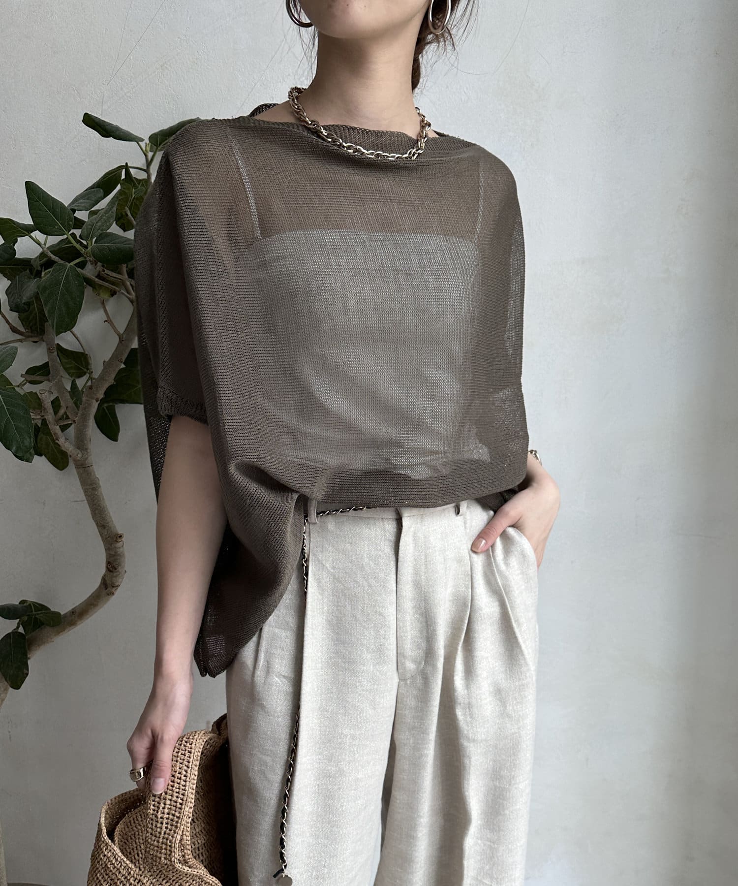 DOUDOU(ドゥドゥ) 【WEB限定】コットンストローヤーンプルオーバー