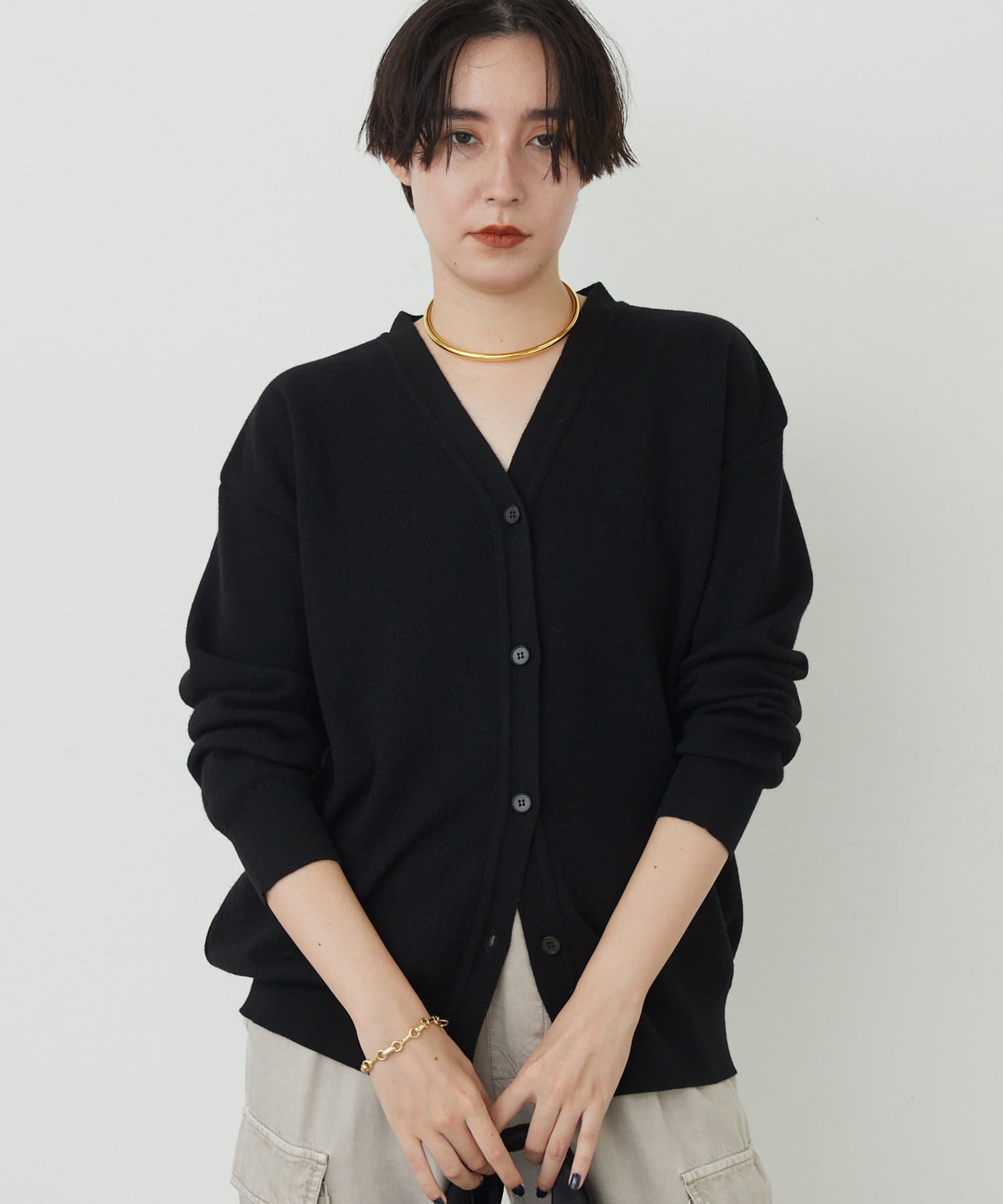 【極美品】ウィムガゼット　ラメリブカーディガン ブラック　F 極美品】ウィムガゼット ラメリブカーディガン ブラック F