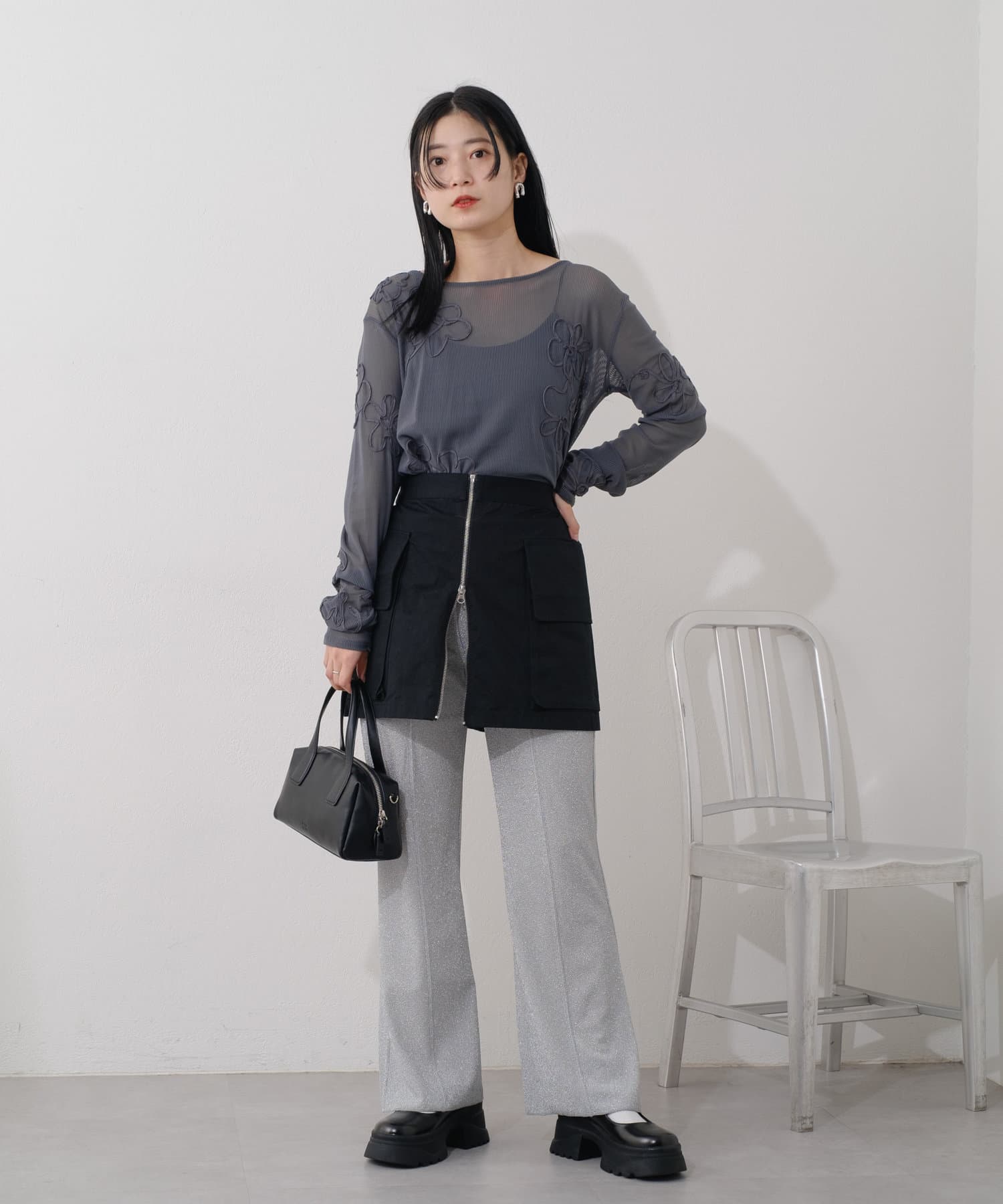 フレアパンツ　ラメ コカ coca ラメフレアパンツ （Black） -ファッション通販