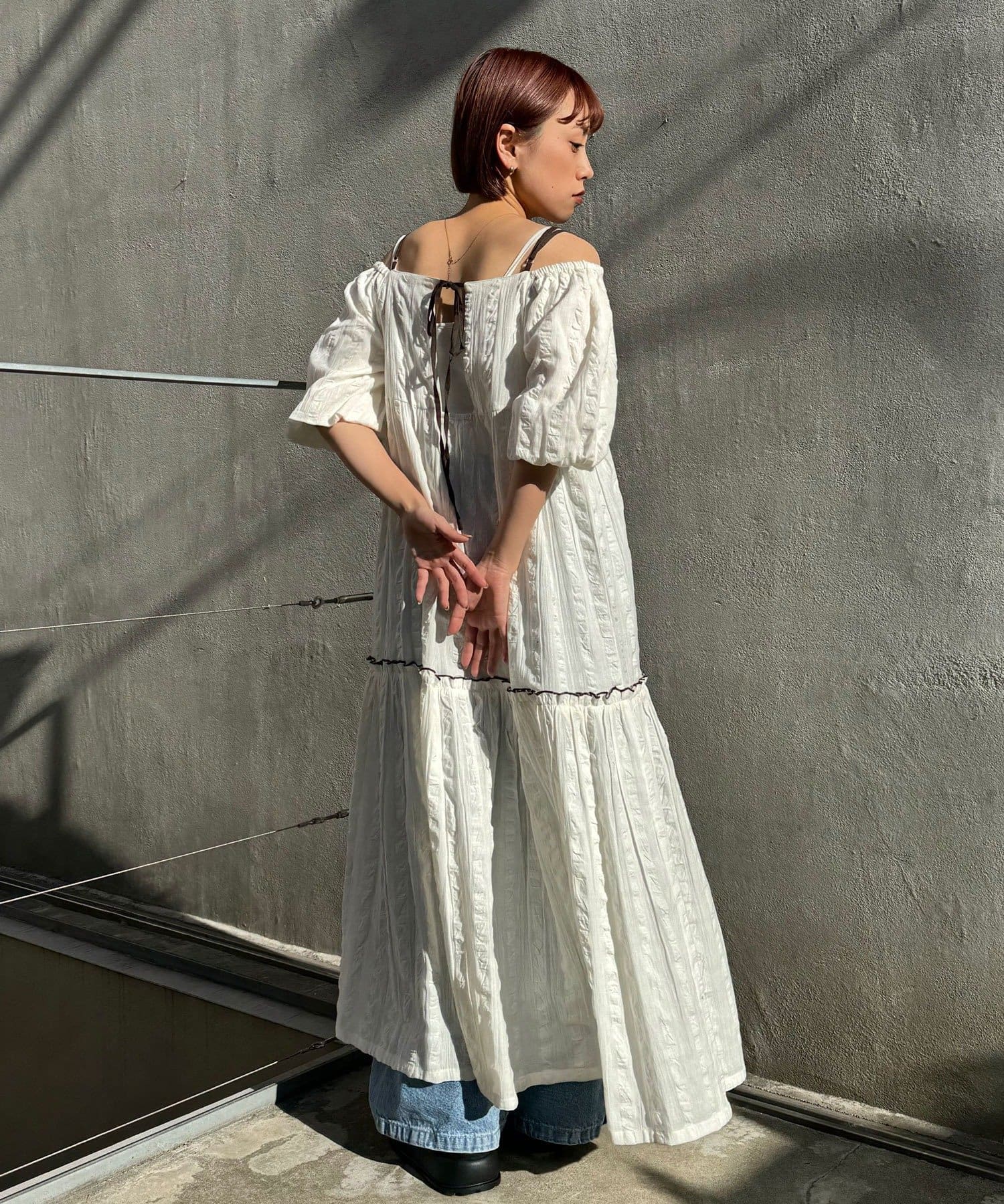 OUTLET(アウトレット) 【Ciaopanic】INDIAシアサッカーオフショルワンピース