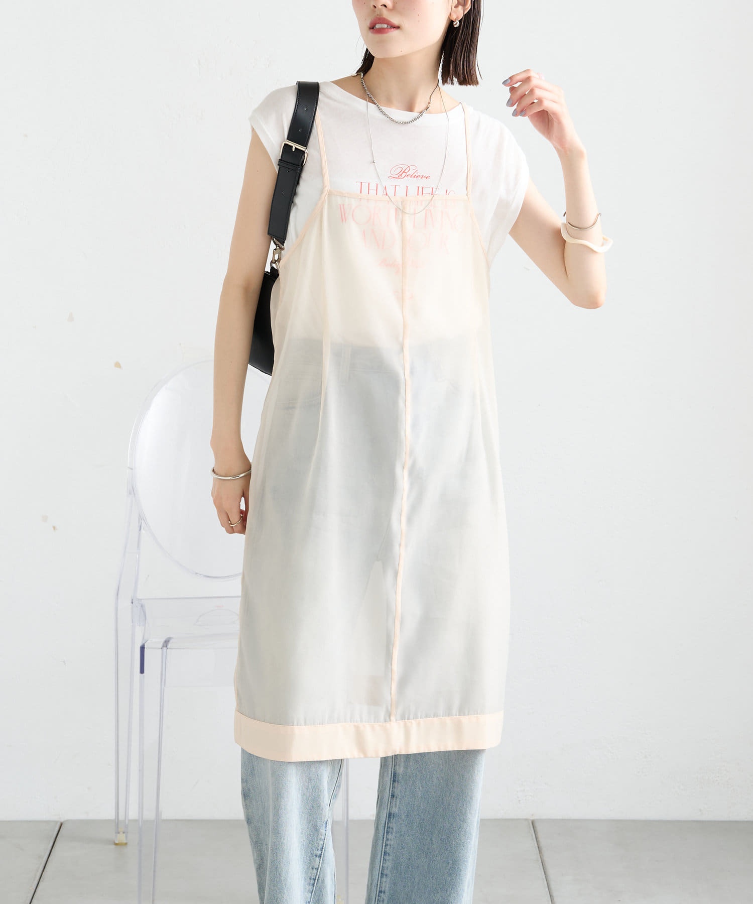 値下げ【新品タグ付き】attisession／シアーキャミワンピース at ease＞シアー エンブロイダリ― キャミワンピース