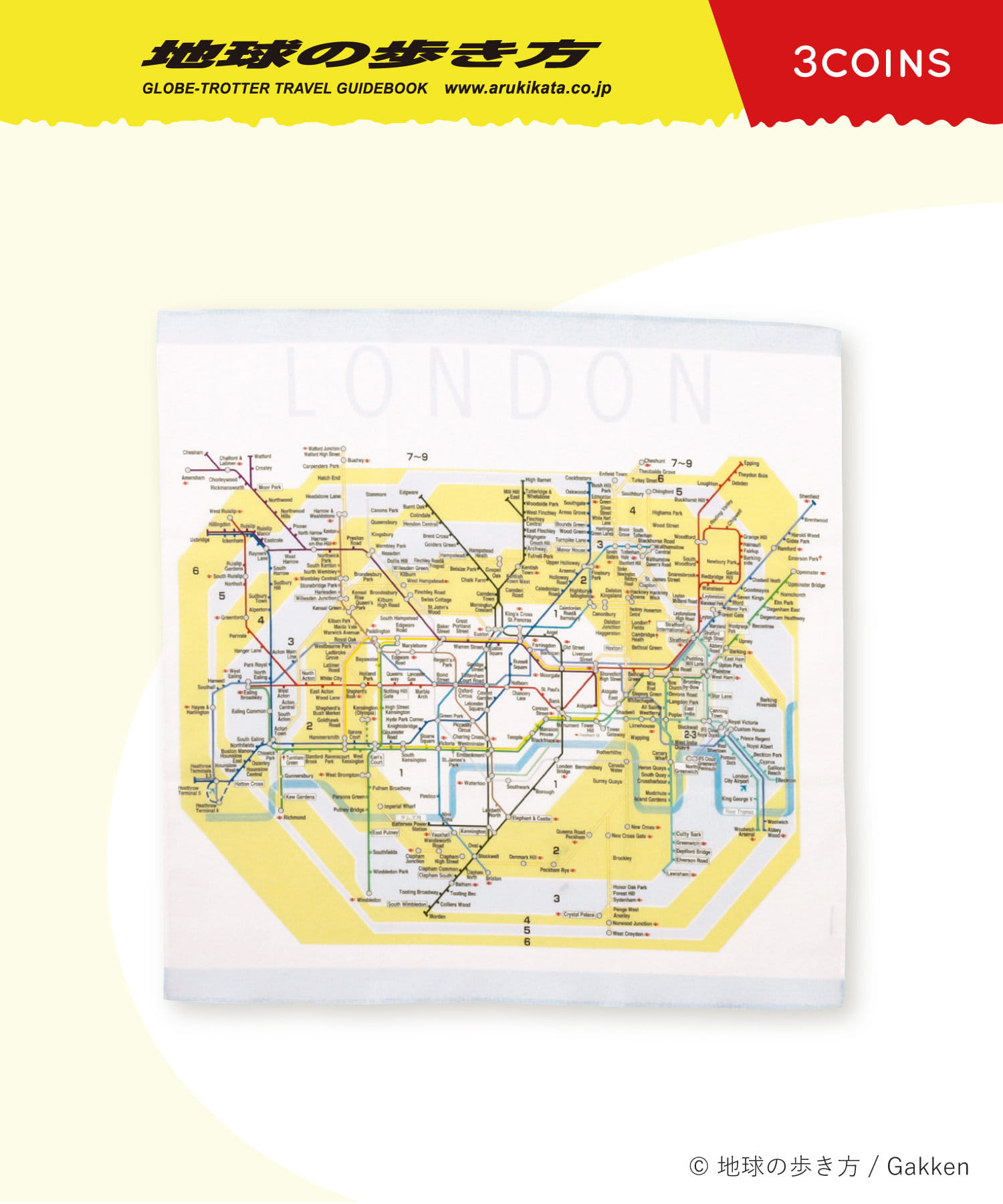 3COINS(スリーコインズ) 路線図ハンカチ／地球の歩き方