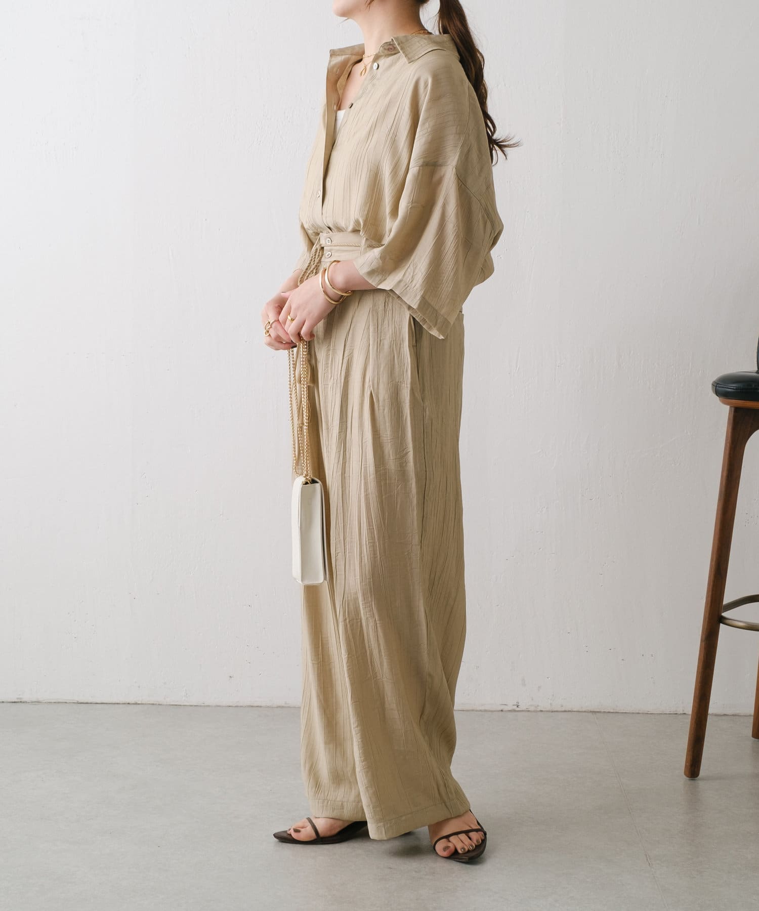 ARGUE ベージュ セットアップ（接触冷感】クレープシャツセットアップ  