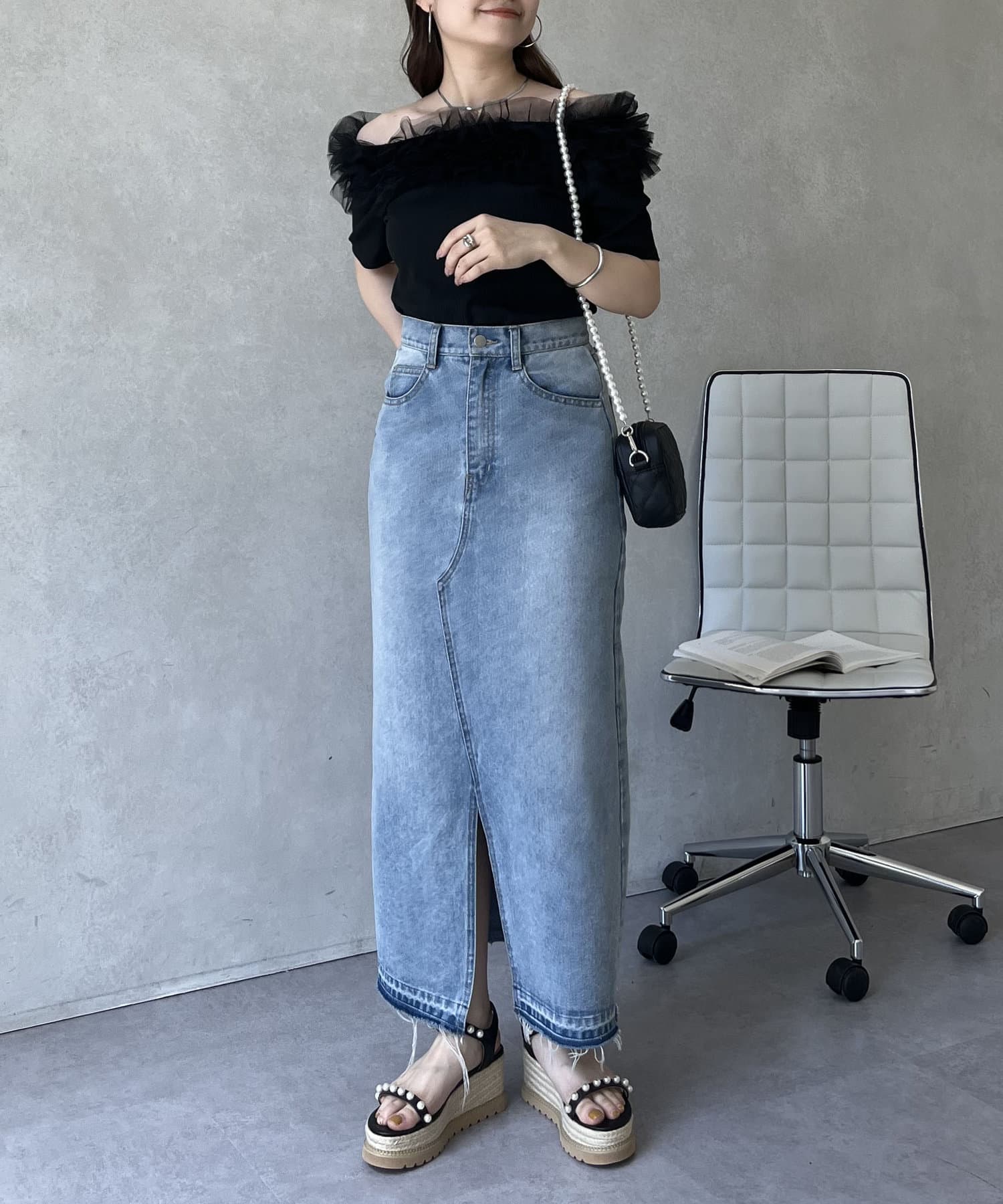 prose verse(プロズヴェール) デコルテチュールオフショルリブトップス