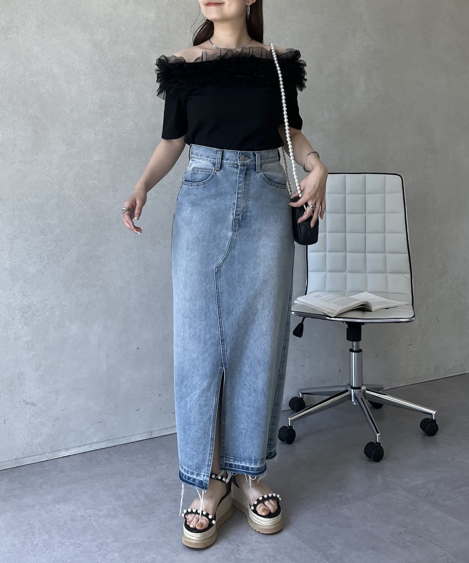 prose verse(プロズヴェール) デコルテチュールオフショルリブトップス