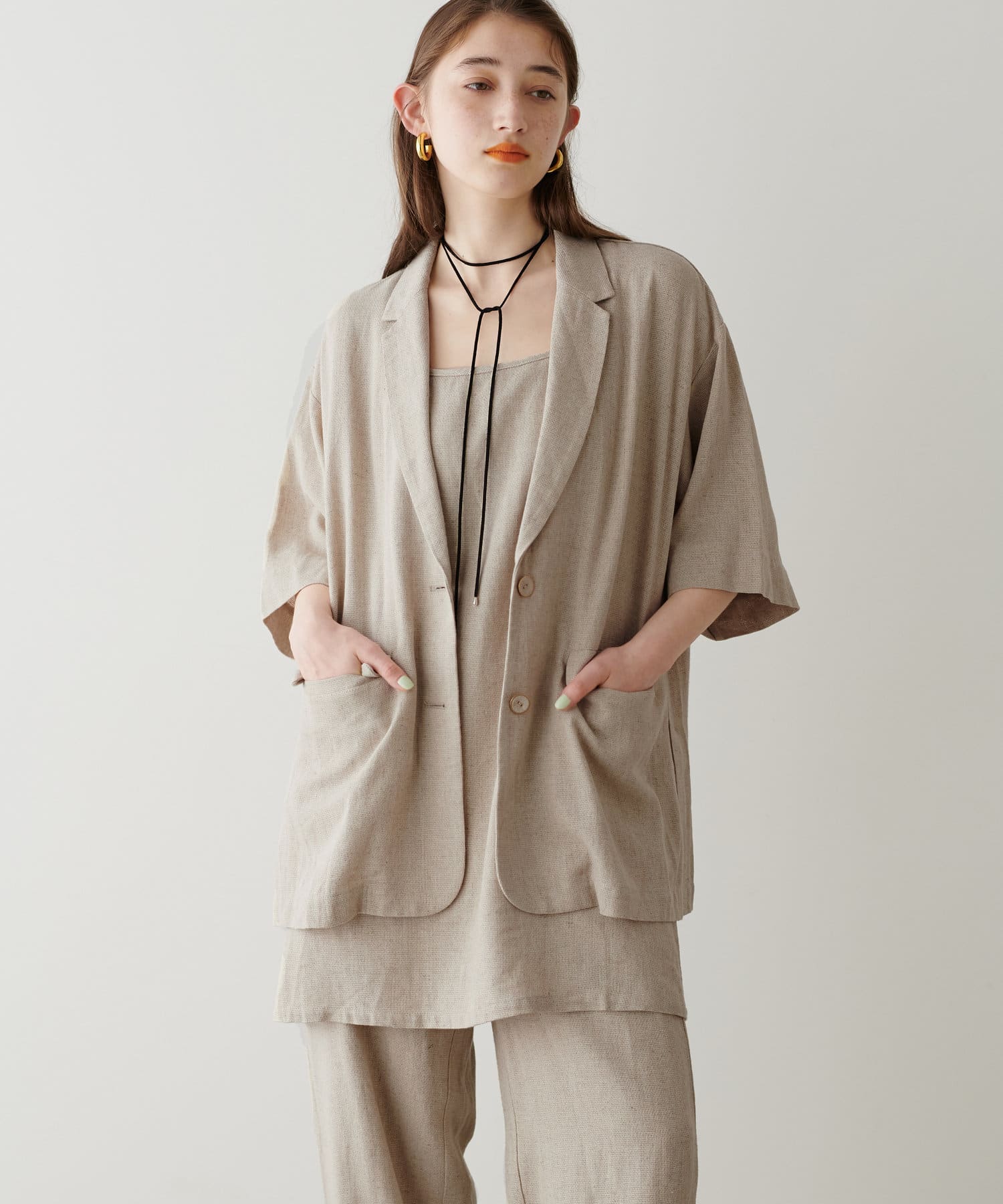 リネンライク半袖テーラージャケット | LARUTA(ラルータ)レディース