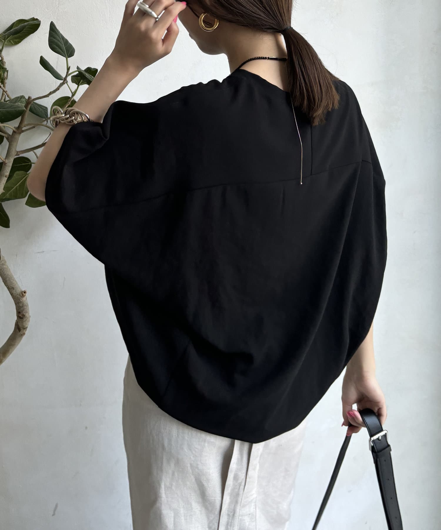 DOUDOU(ドゥドゥ) ストレッチシフォンドルマンブラウス
