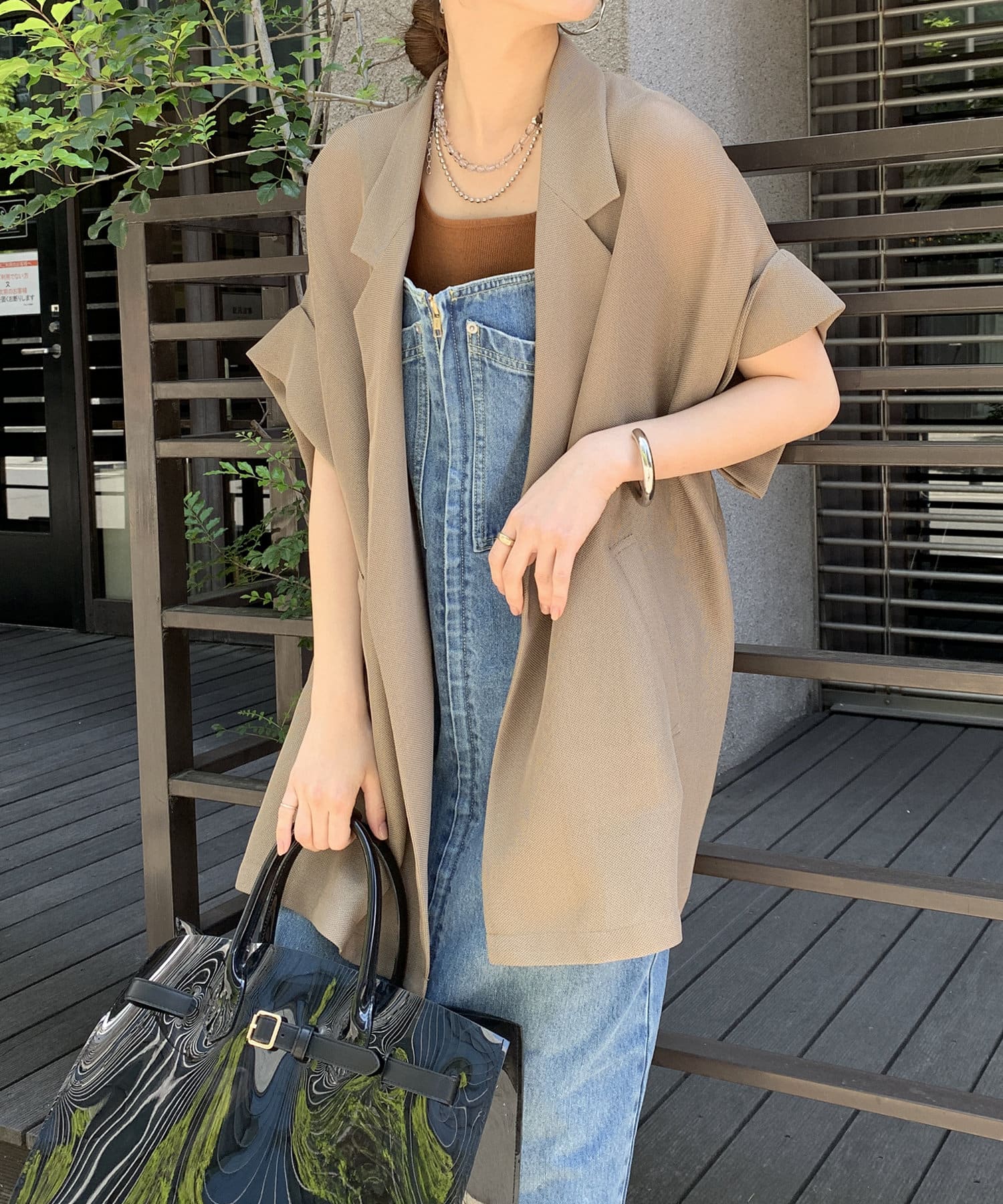 DOUDOU(ドゥドゥ) 【夏の体型カバーに！】メッシュ半袖ジャケット