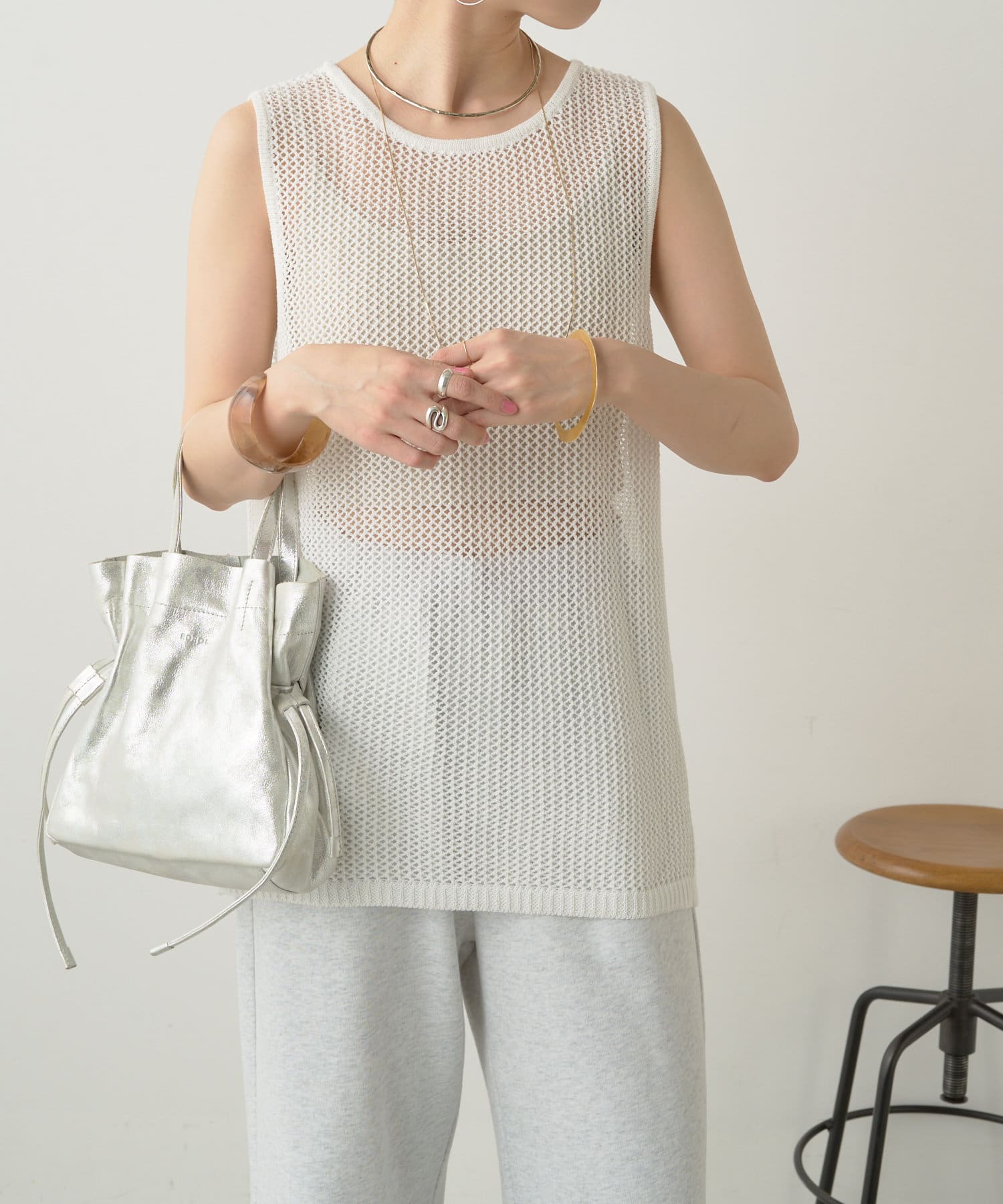 （WEB限定）メッシュニット＆タンクトップセット 柄PUR5 セール】ガールズ メッシュニット&タンクトップセット（ニット