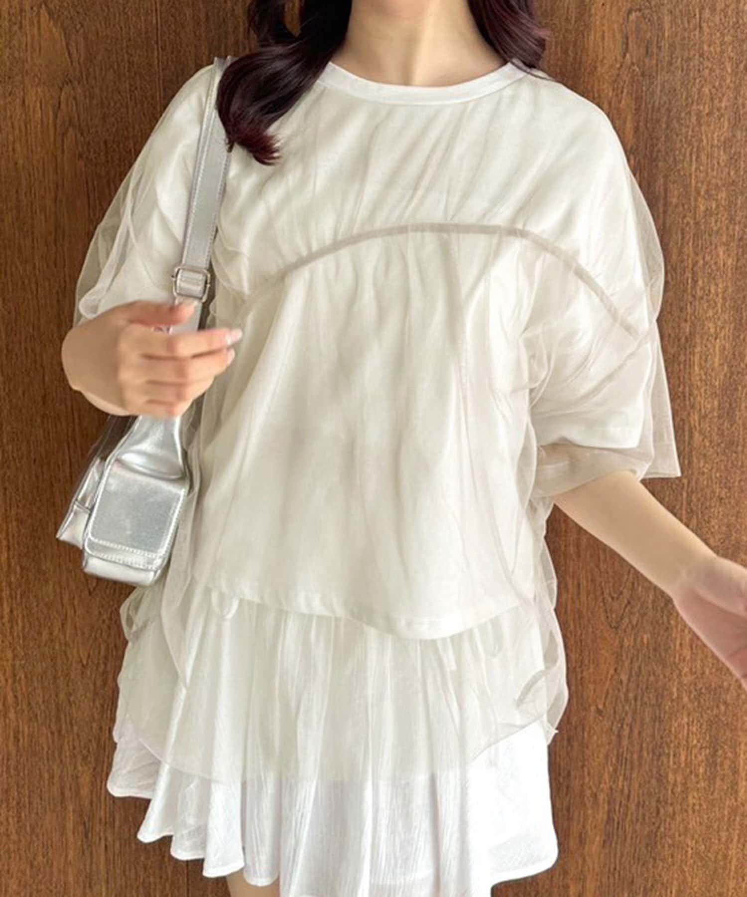 OLIVE des OLIVE(オリーブ デ オリーブ) 【PALCLOSET/ZOZOTOWN限定】チュール重ね切り替えデザインTシャツ