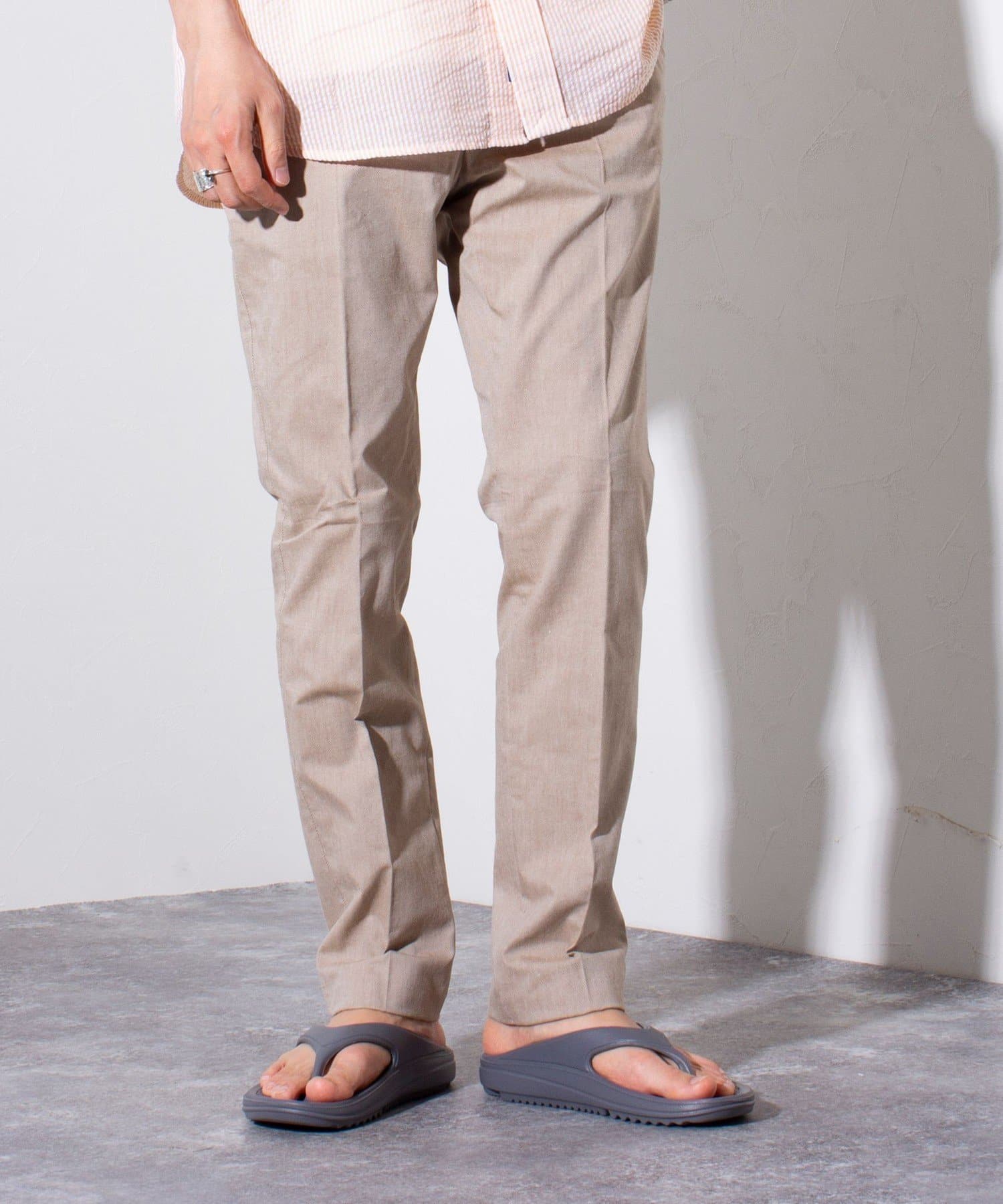 FREDY & GLOSTER(フレディ アンド グロスター) 【GLOSTER】綿麻 COOLMAX スリムフィットパンツ ツイルスラックス