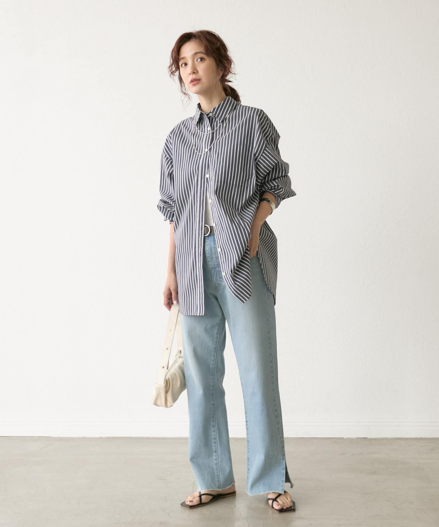 MONN.:. （モン）】ルーズストライプシャツ | RIVE DROITE